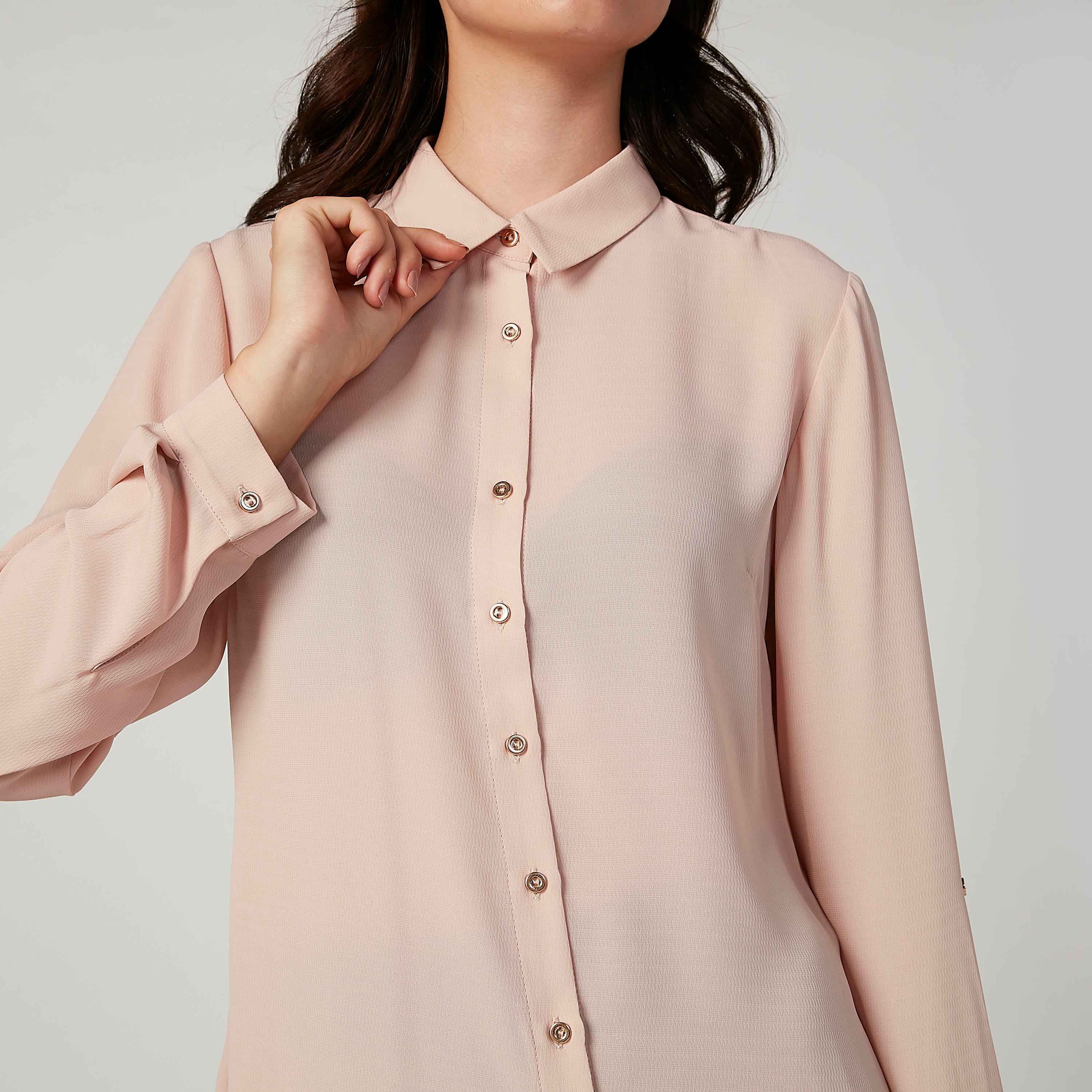Plain Shirt with Long Sleeves and Spread Collar-women-clothing-shirtsandblouses-shirts-image-3