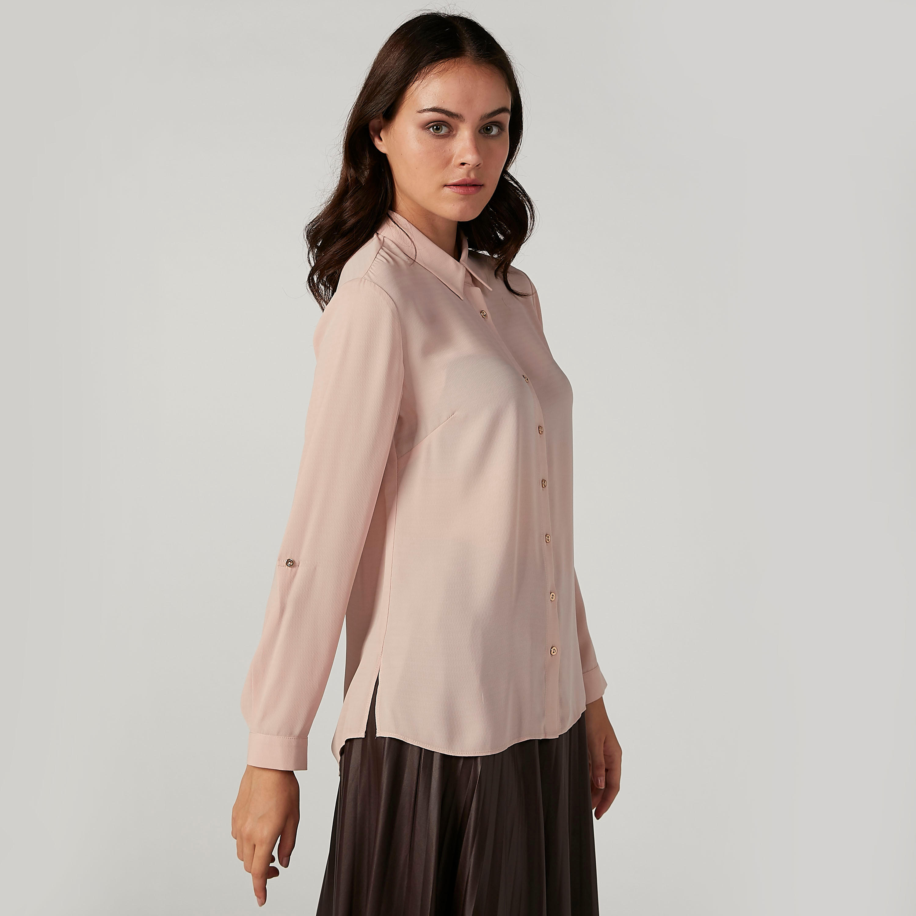 Plain Shirt with Long Sleeves and Spread Collar-women-clothing-shirtsandblouses-shirts-image-5