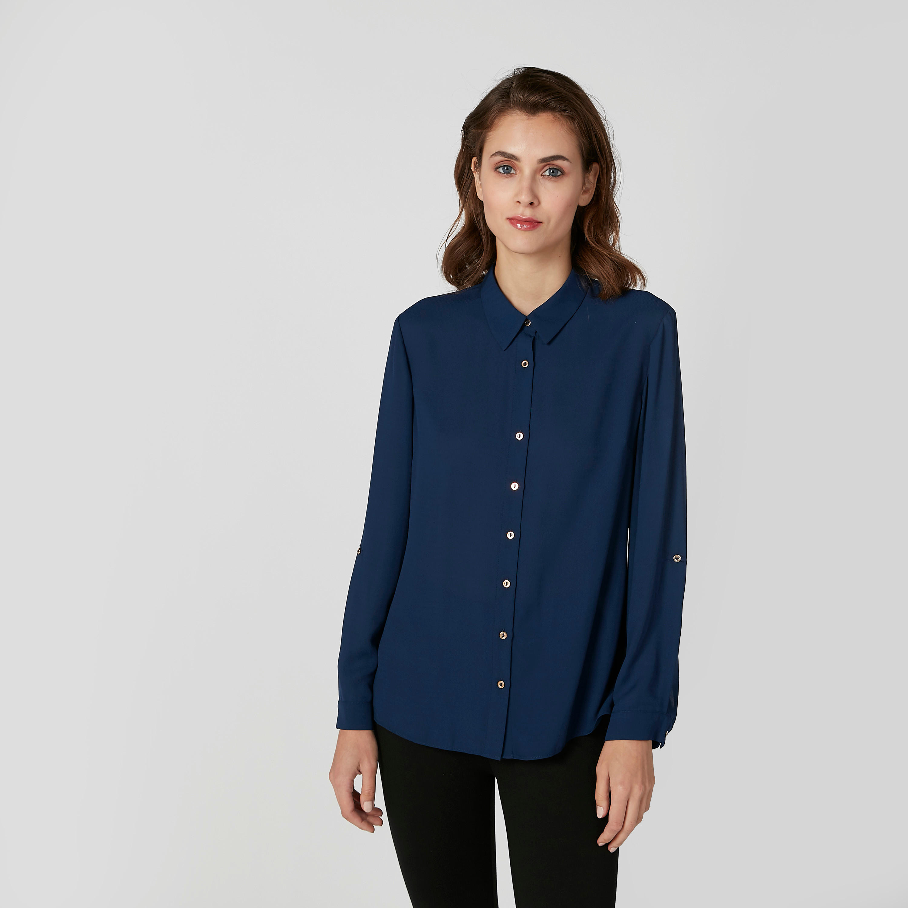 Plain Shirt with Long Sleeves and Spread Collar-women-clothing-shirtsandblouses-shirts-image-1
