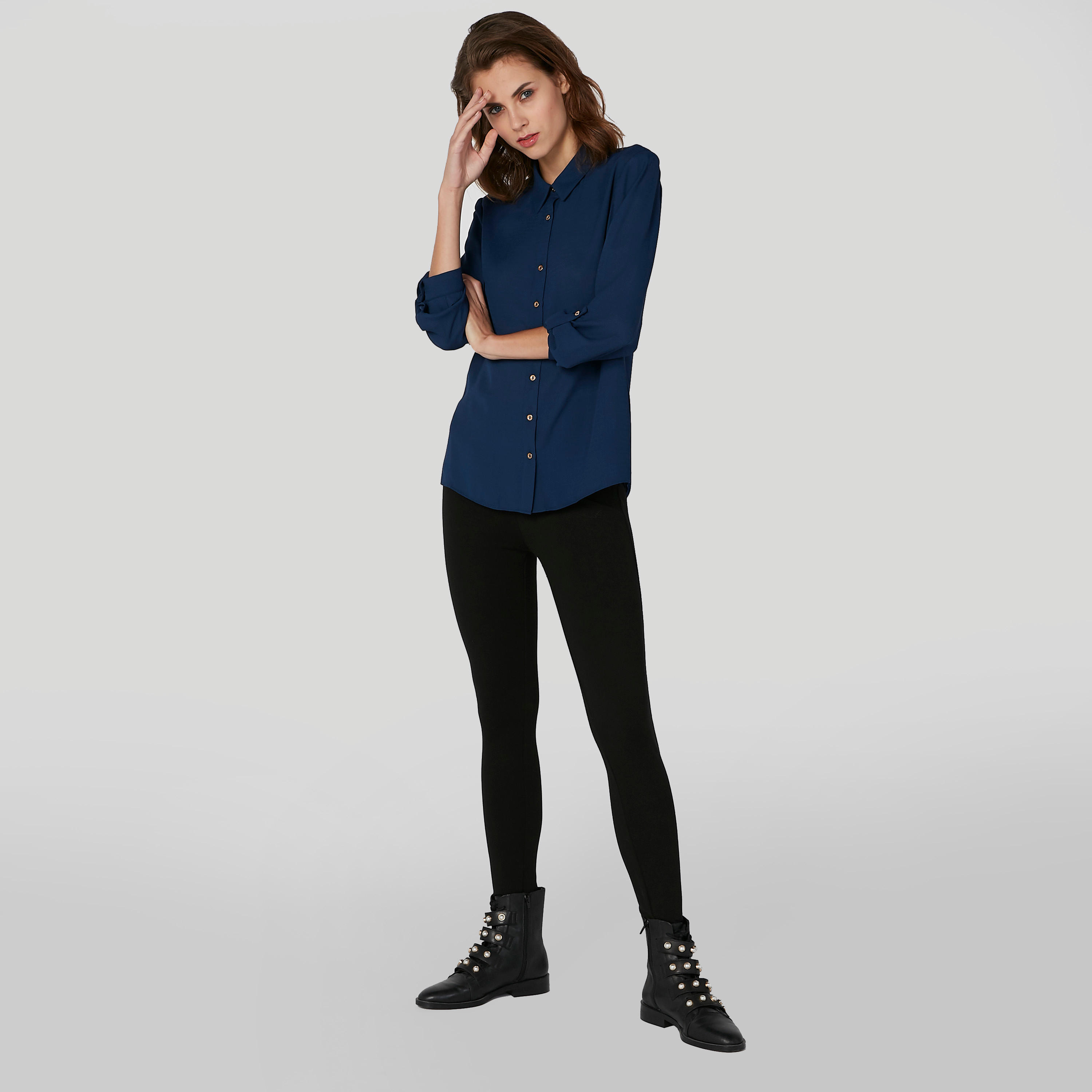 Plain Shirt with Long Sleeves and Spread Collar-women-clothing-shirtsandblouses-shirts-image-2