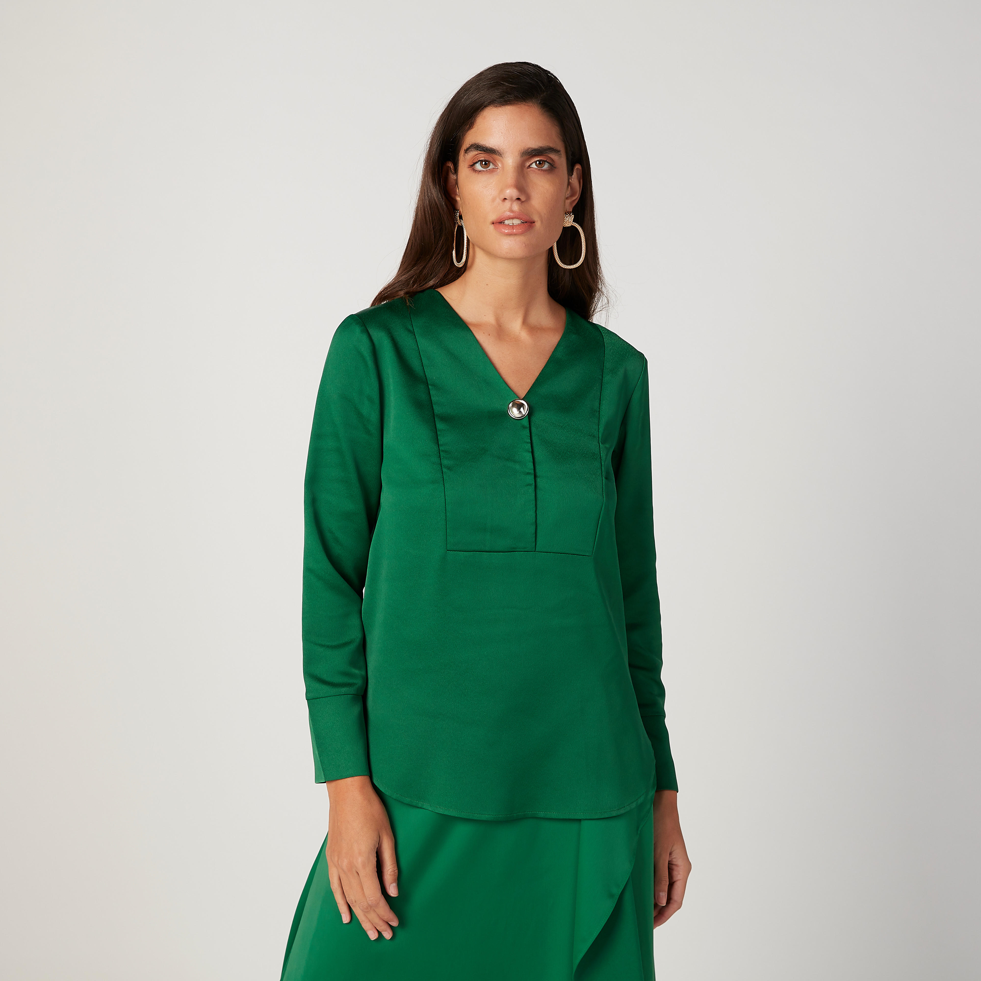 Sustainable Plain Top with V-neck and Long Sleeves-women-clothing-shirtsandblouses-blouses-image-1