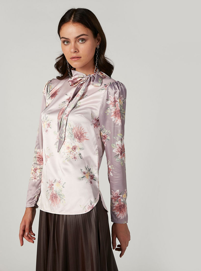 بلوزة مستدامة بأكمام طويلة وطبعات زهرية وربطة عنق-women-clothing-shirtsandblouses-blouses-image-5