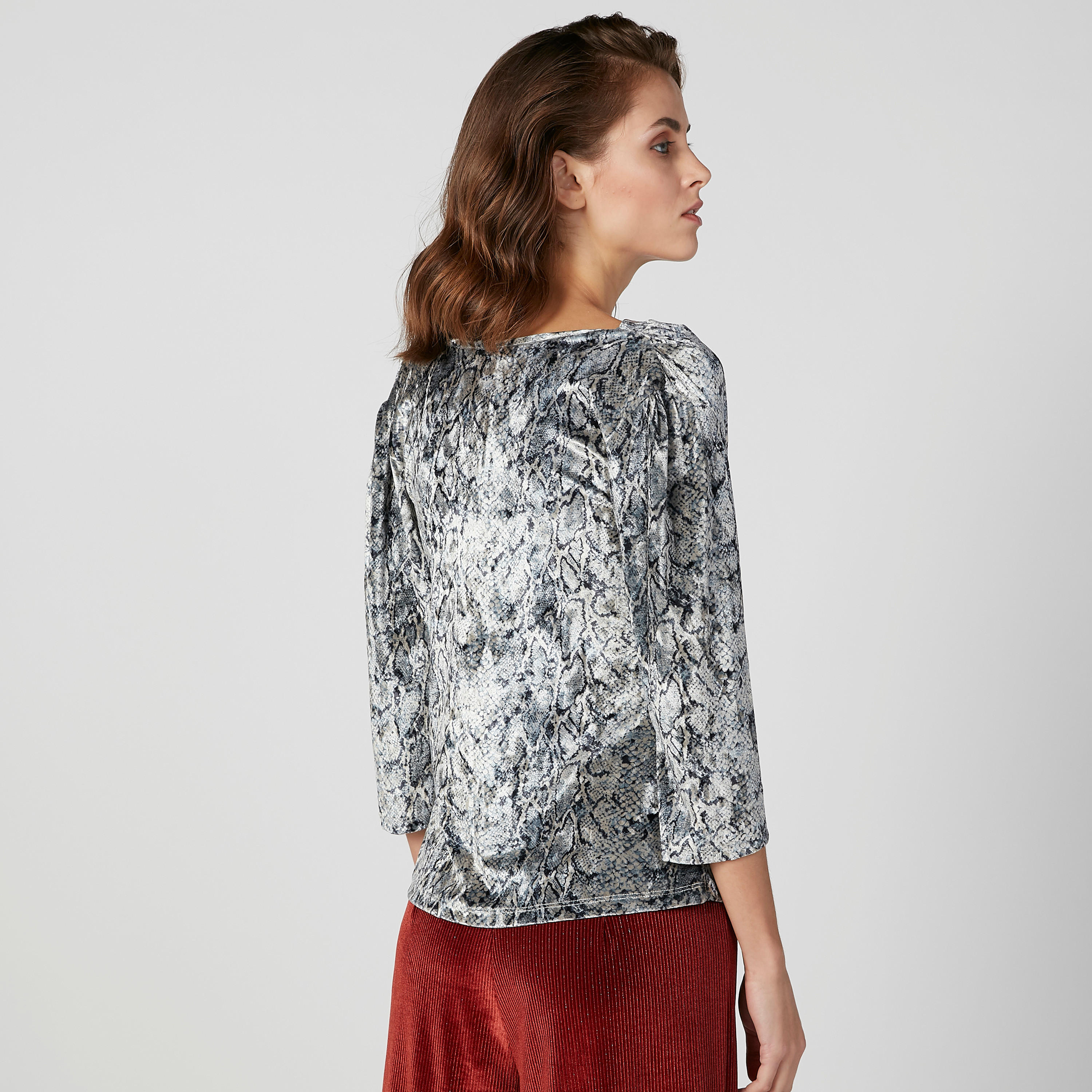 Printed Top with Cowl Neck and 3/4 Sleeves-women-clothing-shirtsandblouses-blouses-image-2
