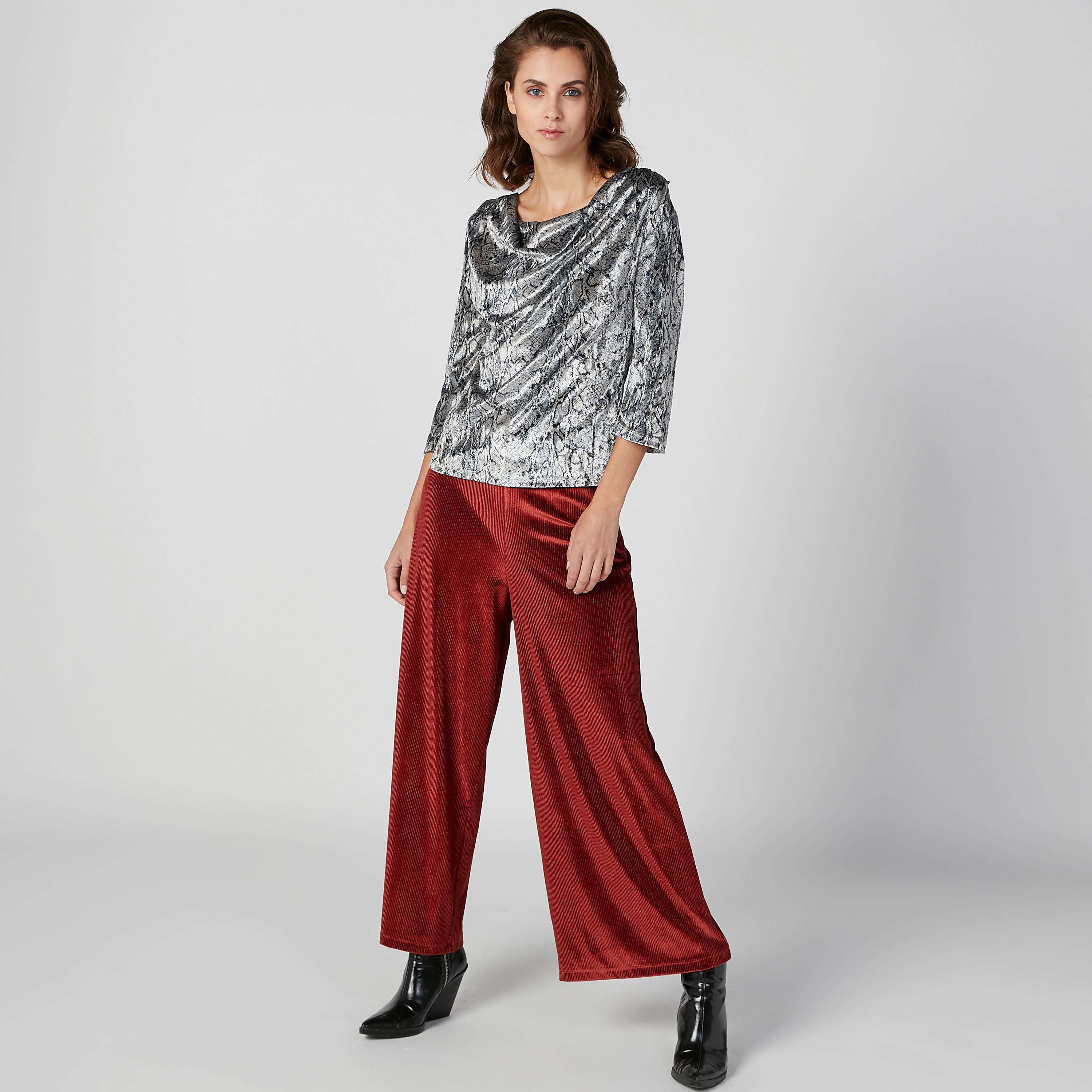 Printed Top with Cowl Neck and 3/4 Sleeves-women-clothing-shirtsandblouses-blouses-image-3