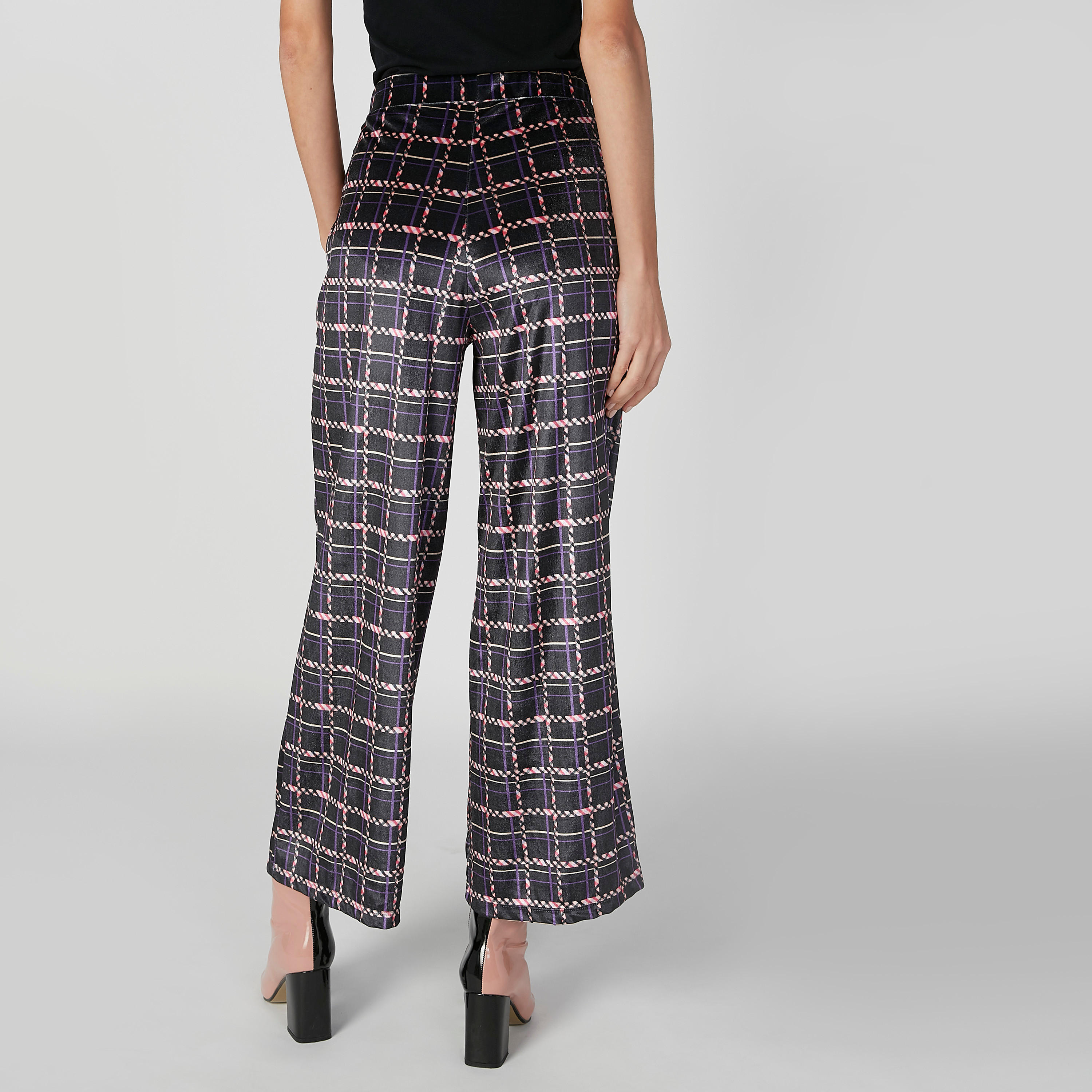 Wide Fit Chequered Mid Waist Palazzo Pants with Pocket Detail-women-clothing-bottoms-trousers-image-2