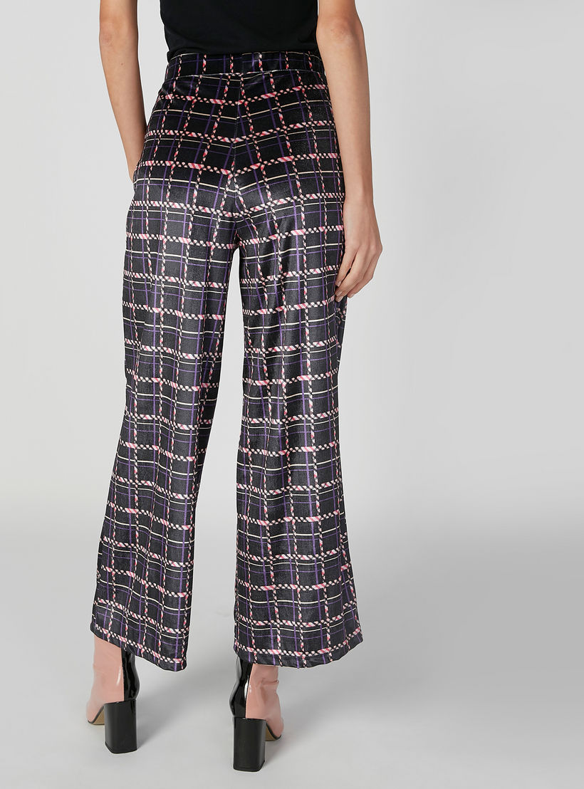 Wide Fit Chequered Mid Waist Palazzo Pants with Pocket Detail-women-clothing-bottoms-trousers-image-2
