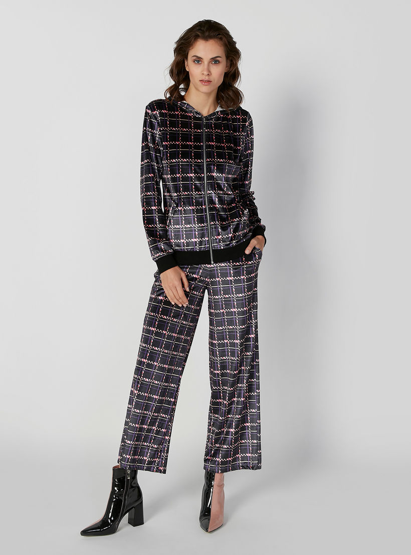 Wide Fit Chequered Mid Waist Palazzo Pants with Pocket Detail-women-clothing-bottoms-trousers-image-3