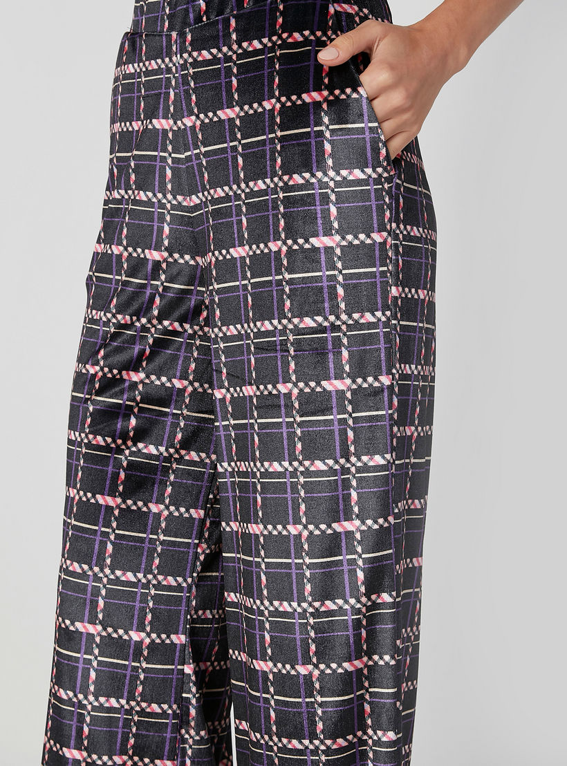 Wide Fit Chequered Mid Waist Palazzo Pants with Pocket Detail-women-clothing-bottoms-trousers-image-5