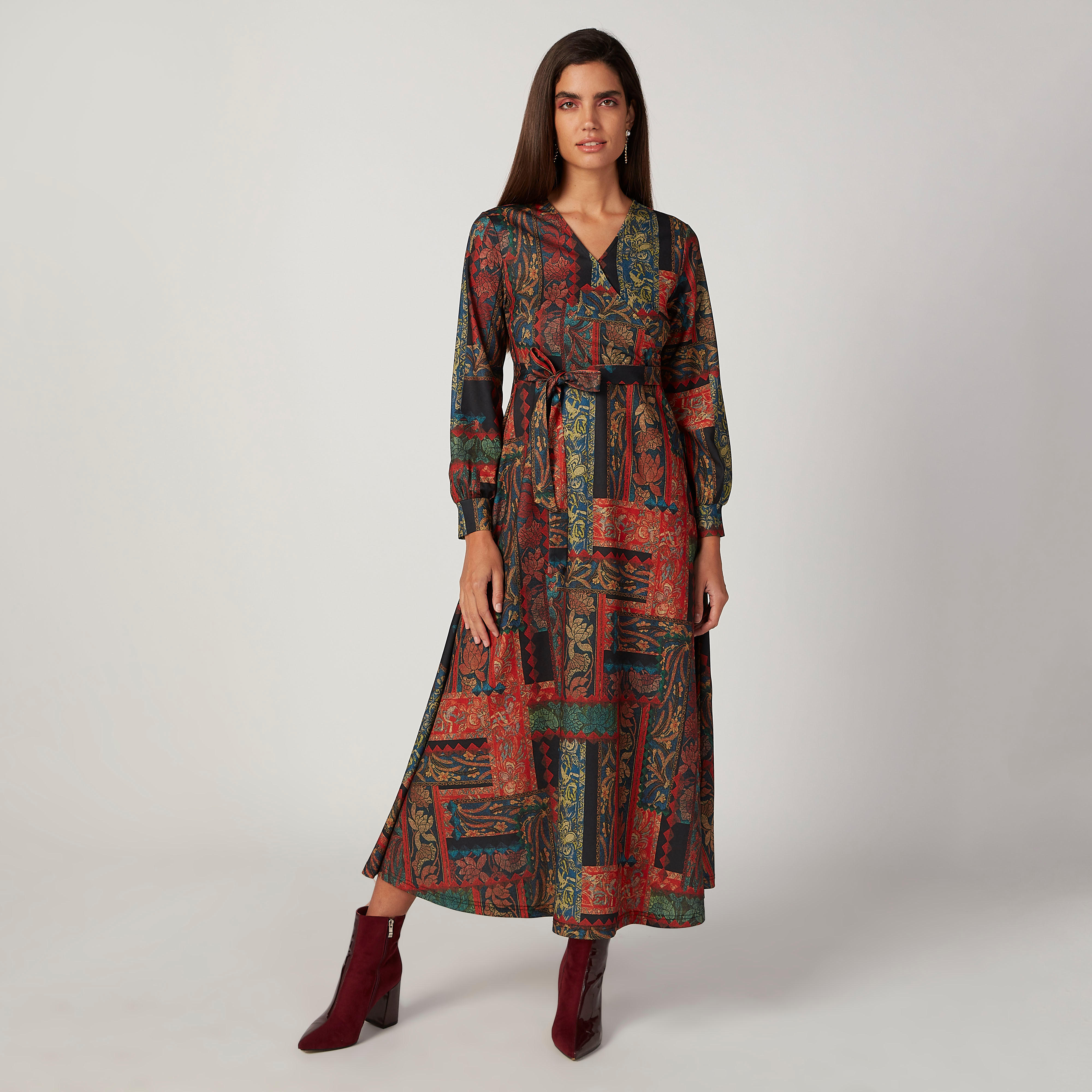 فستان طويل مستدام ملفوف بأكمام بيشوب وطبعات -women-clothing-dresses-image-4