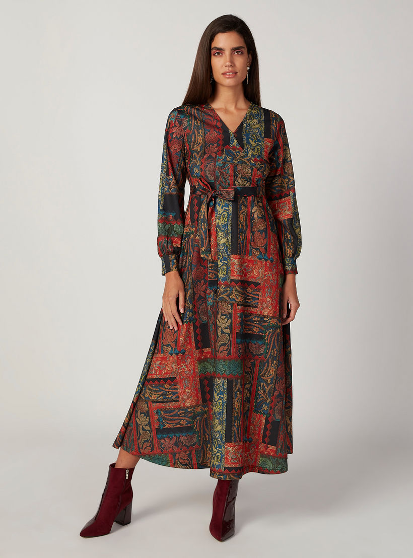 فستان طويل مستدام ملفوف بأكمام بيشوب وطبعات -women-clothing-dresses-image-4