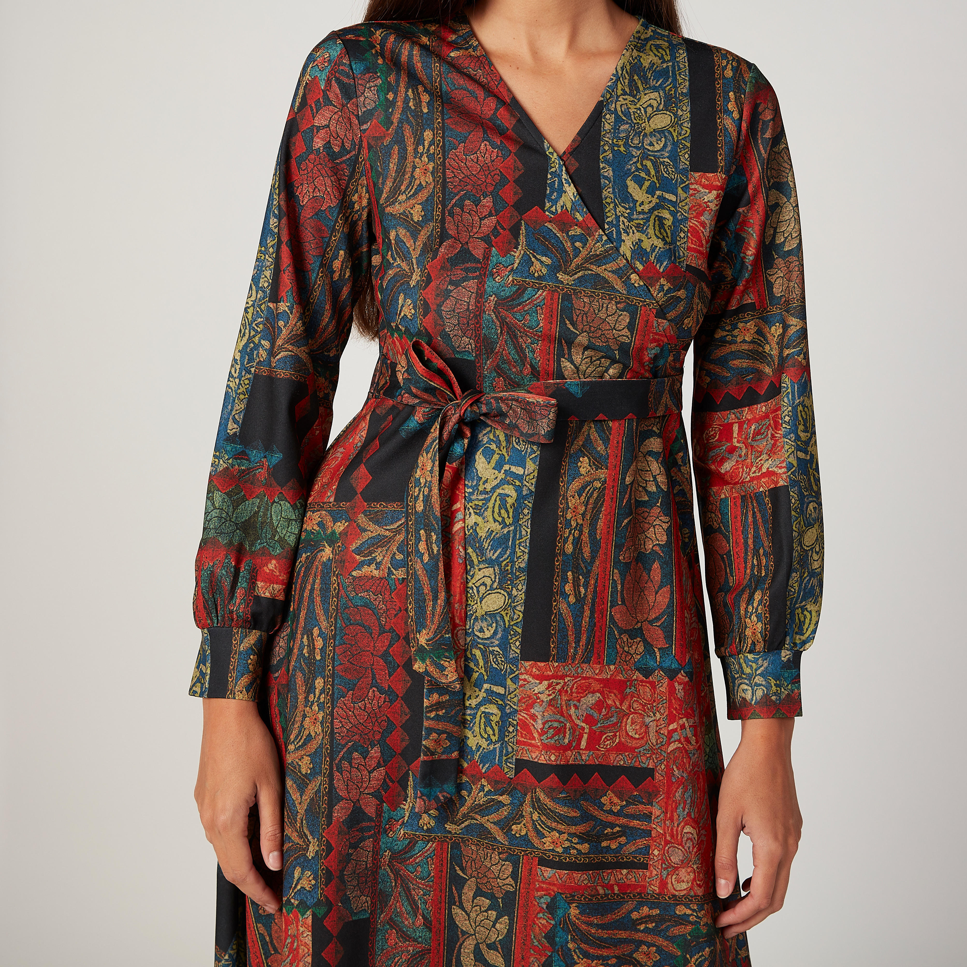 فستان طويل مستدام ملفوف بأكمام بيشوب وطبعات -women-clothing-dresses-image-2