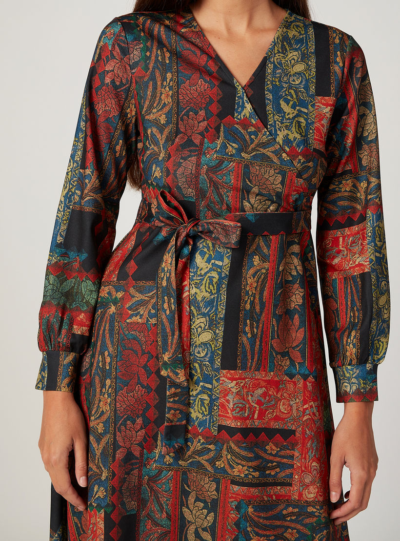 فستان طويل مستدام ملفوف بأكمام بيشوب وطبعات -women-clothing-dresses-image-2