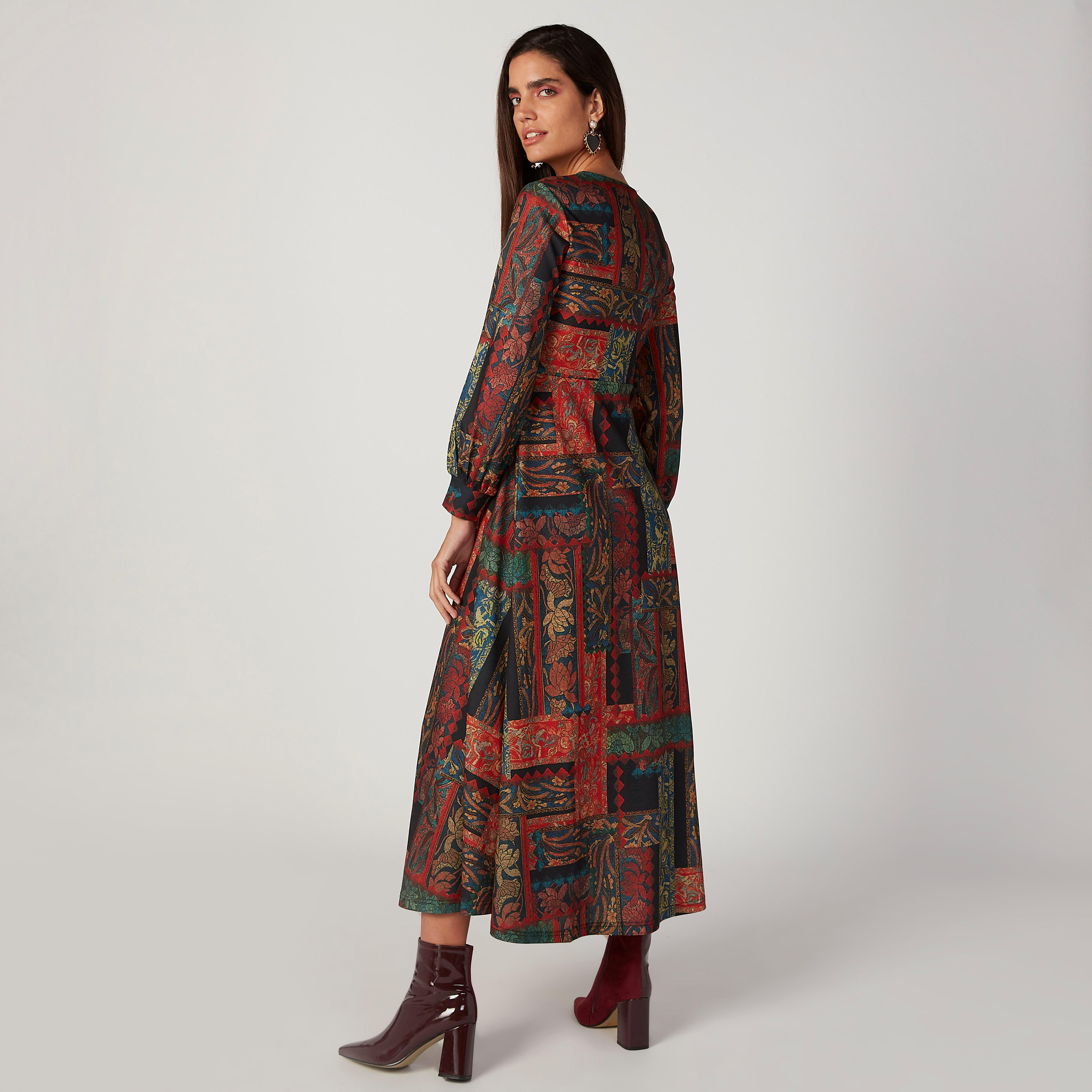فستان طويل مستدام ملفوف بأكمام بيشوب وطبعات -women-clothing-dresses-image-1