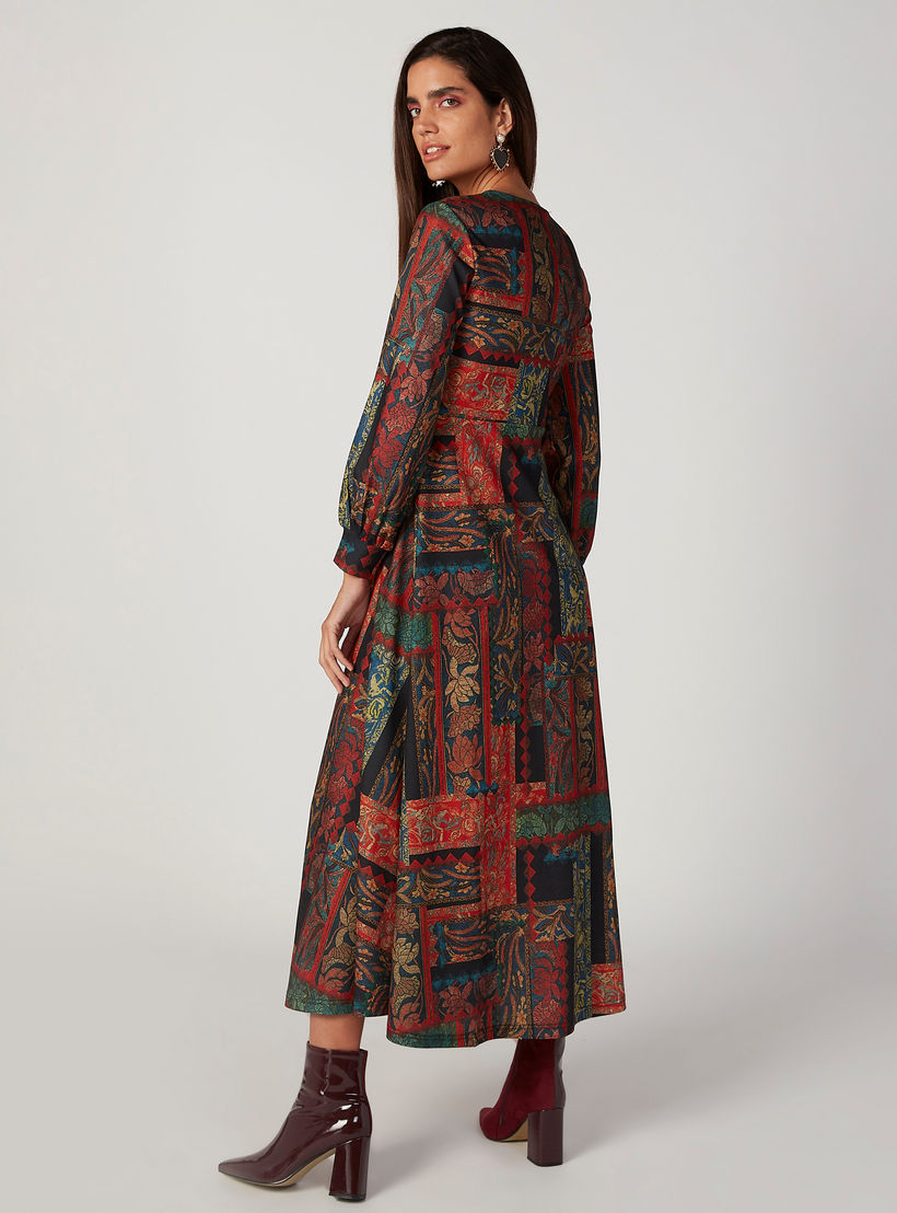 فستان طويل مستدام ملفوف بأكمام بيشوب وطبعات -women-clothing-dresses-image-1