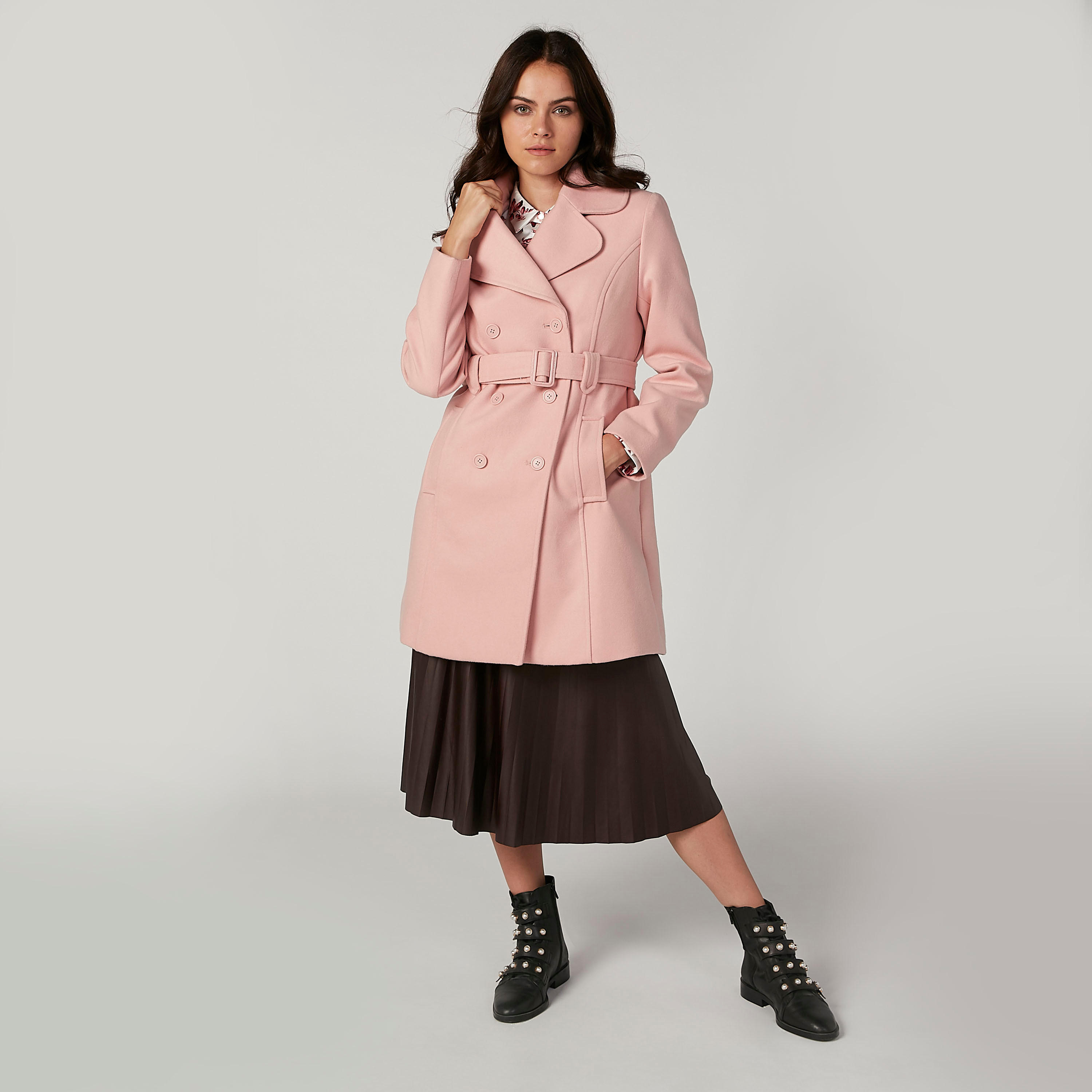 معطف سادة بأكمام طويلة وجيوب-women-clothing-coatsandjackets-coats-image-2