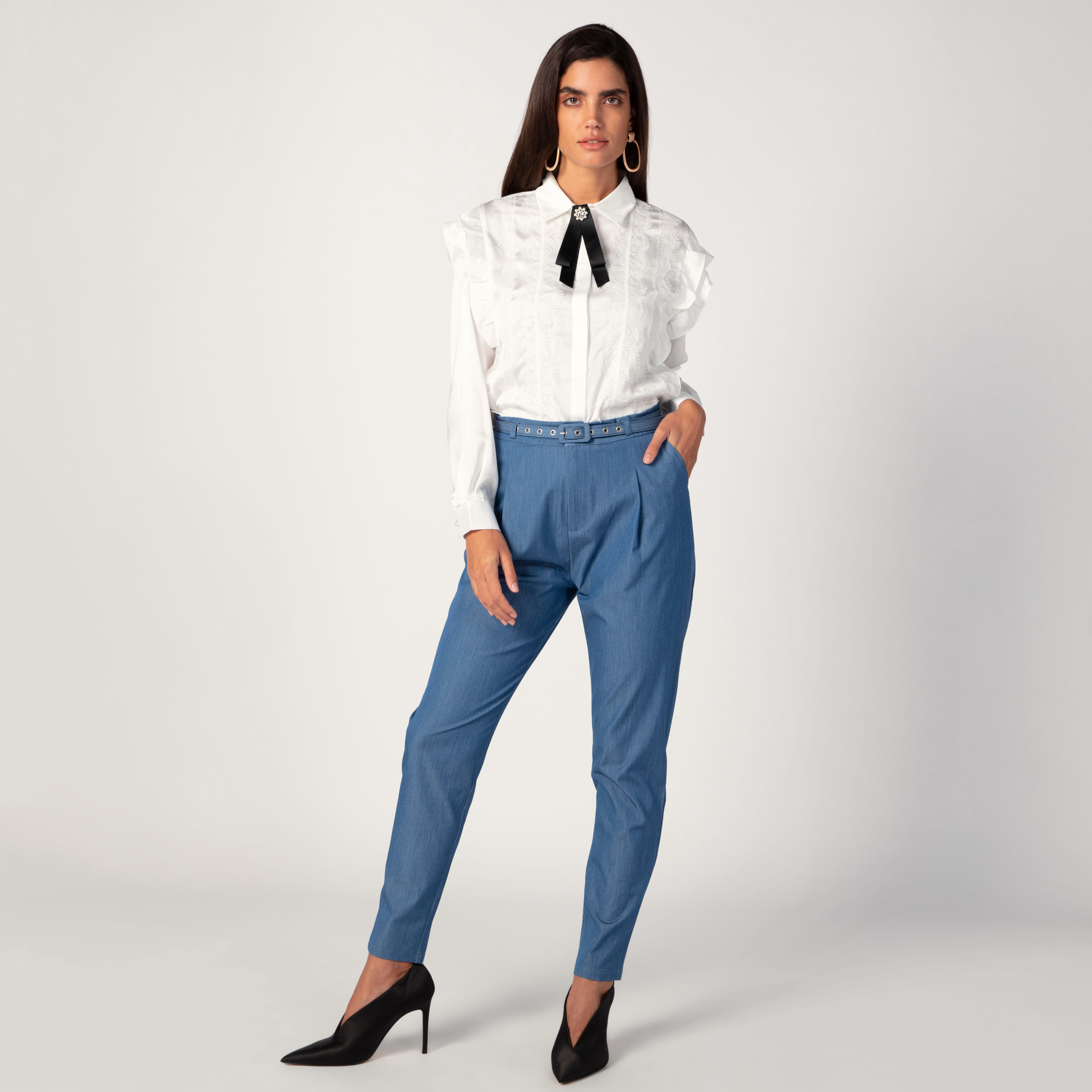 بلوزة مستدامة بارزة الملمس بأكمام طويلة وتفاصيل كشكش من خامات مستدامة-women-clothing-shirtsandblouses-shirts-image-2