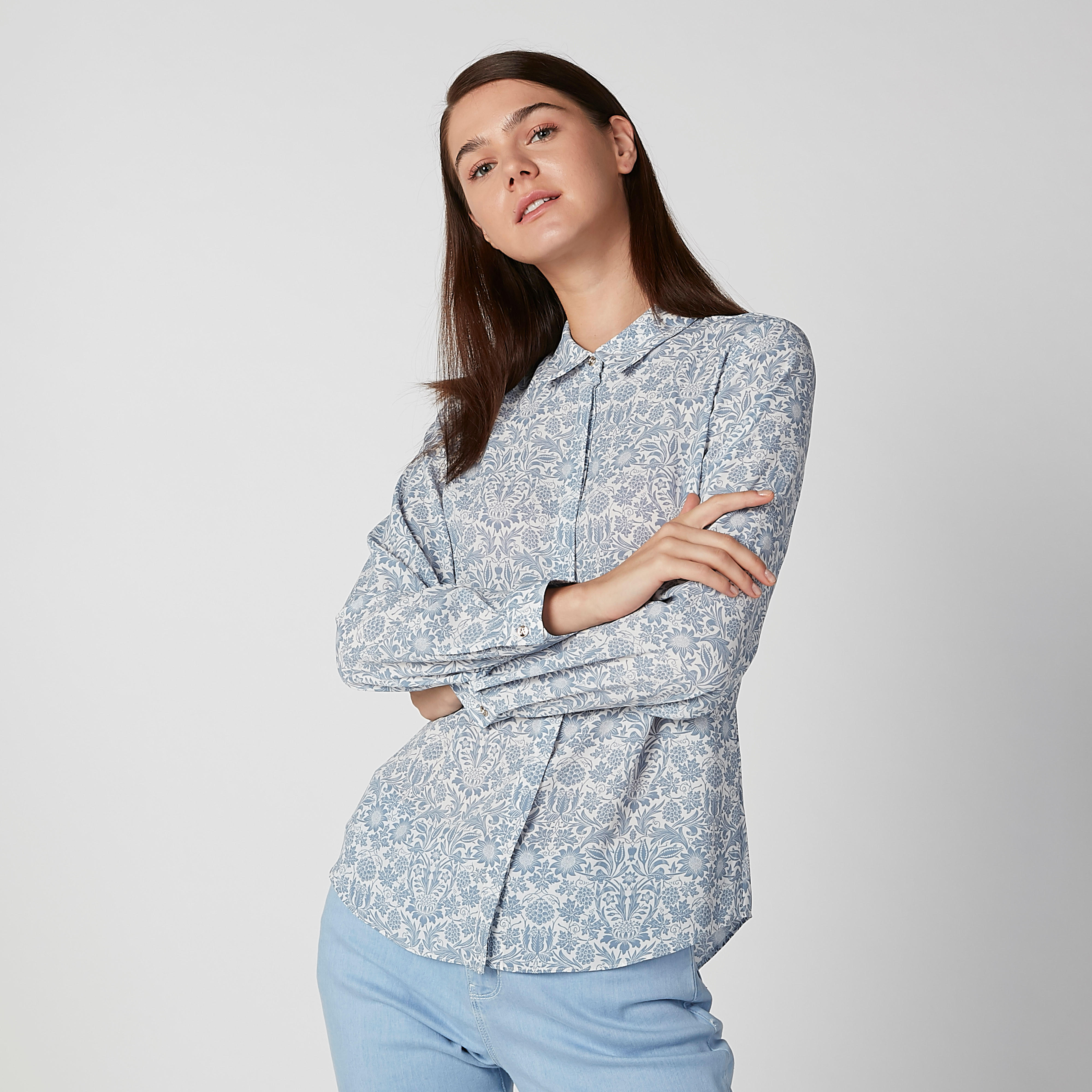 Printed Shirt with Spread Collar and Long Sleeves-women-clothing-shirtsandblouses-shirts-image-2