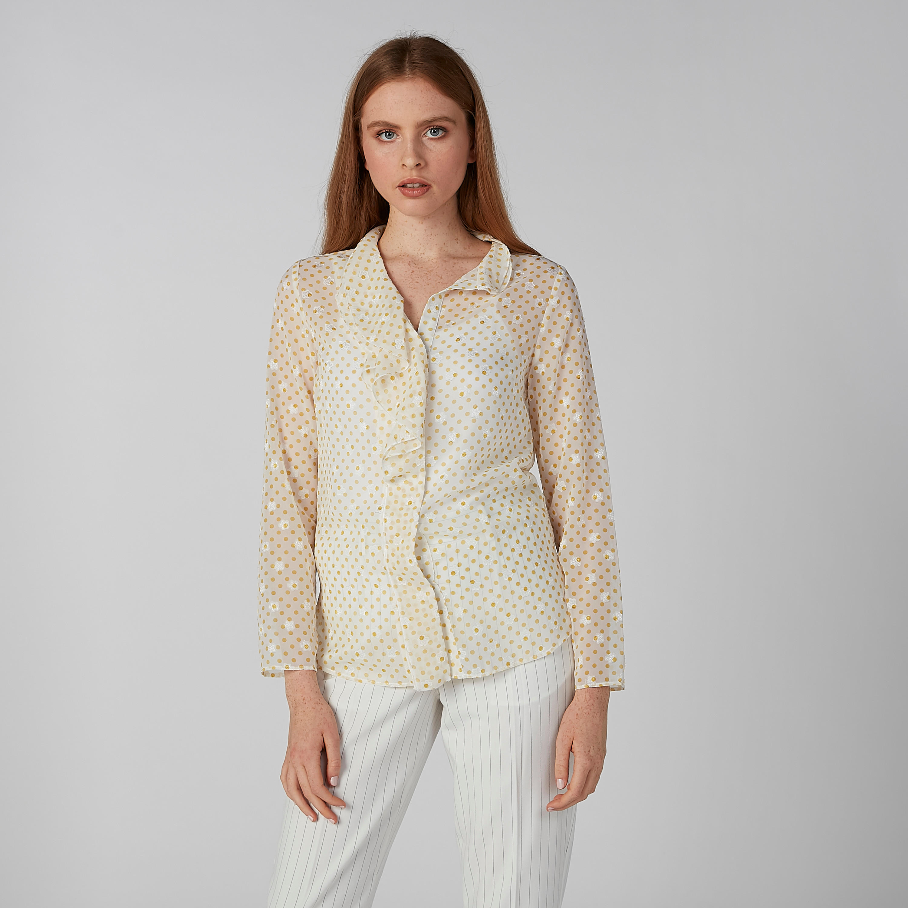 قميص بأكمام طويلة وتفاصيل كشكش وطبعات منقطة-women-clothing-shirtsandblouses-shirts-image-3