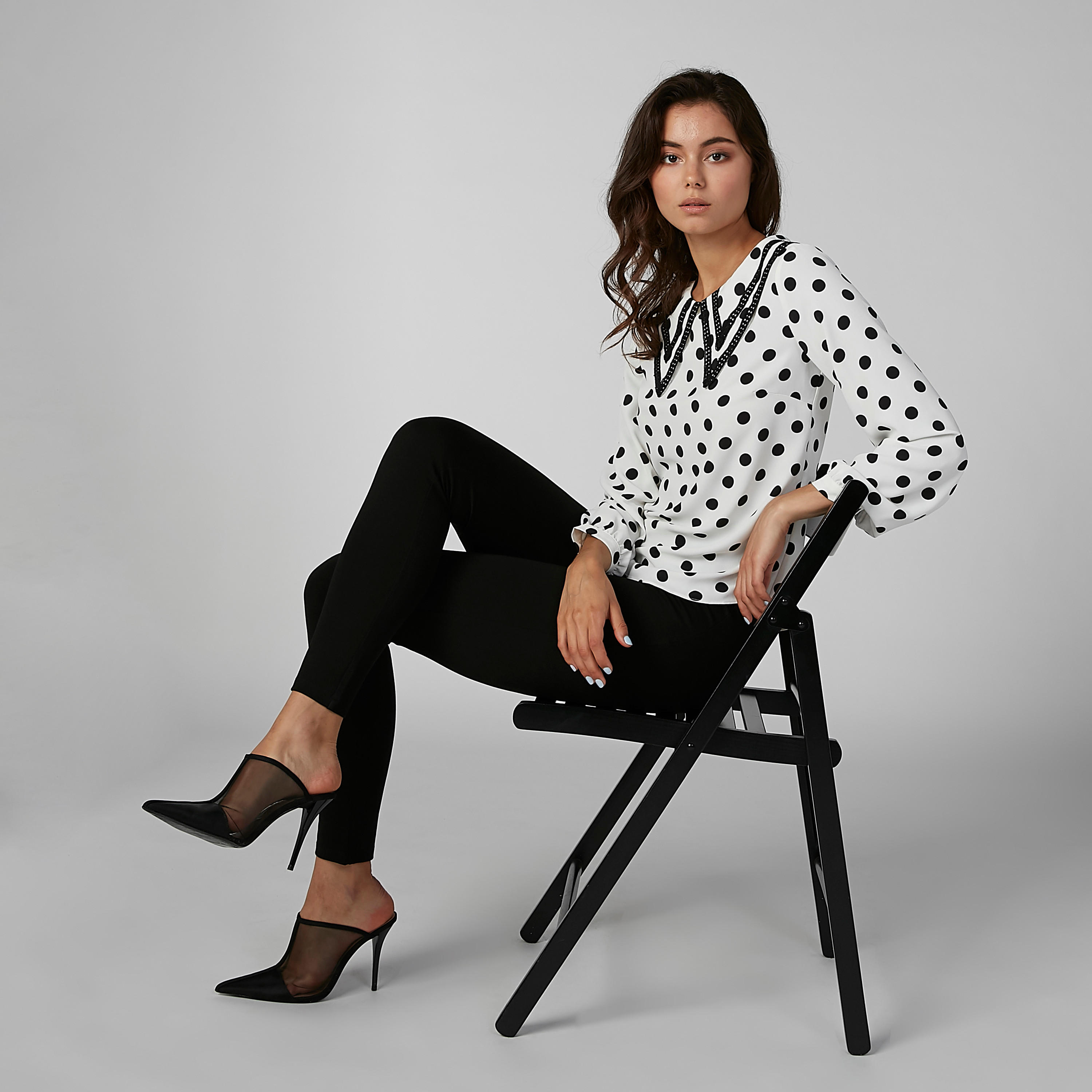 Polka Dot Printed Top with Peter Pan Collar and Long Sleeves-women-clothing-shirtsandblouses-blouses-image-1