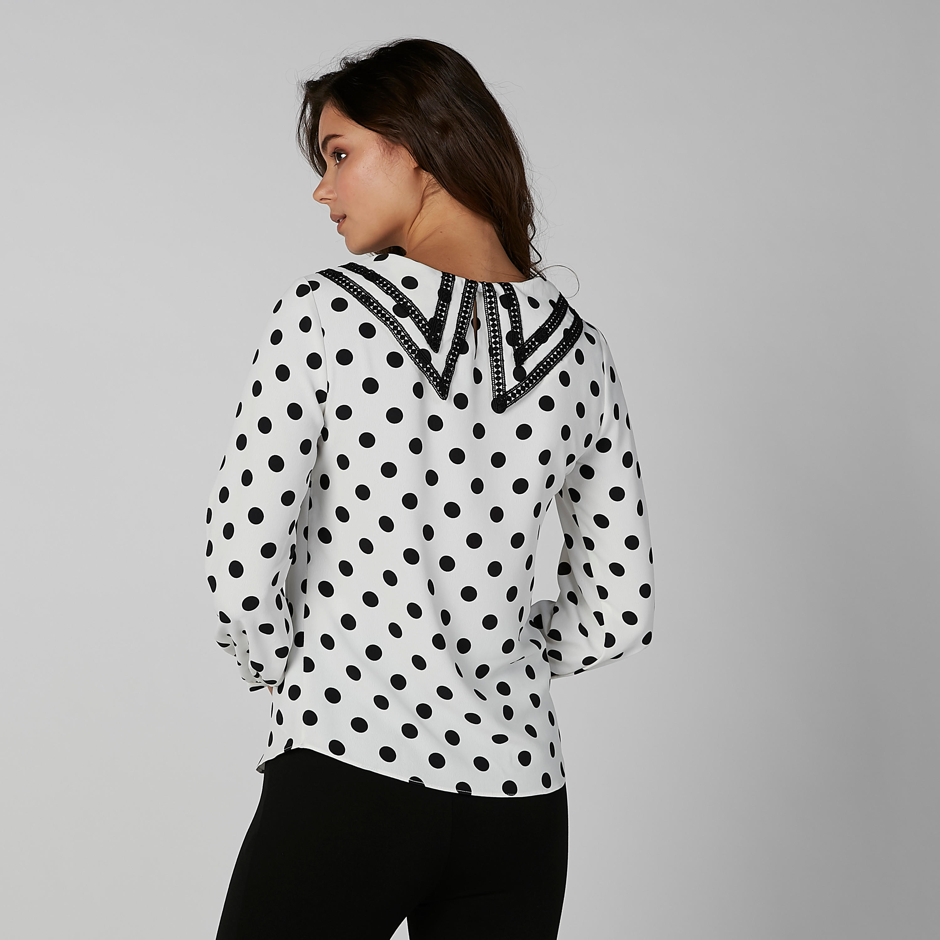 Polka Dot Printed Top with Peter Pan Collar and Long Sleeves-women-clothing-shirtsandblouses-blouses-image-3
