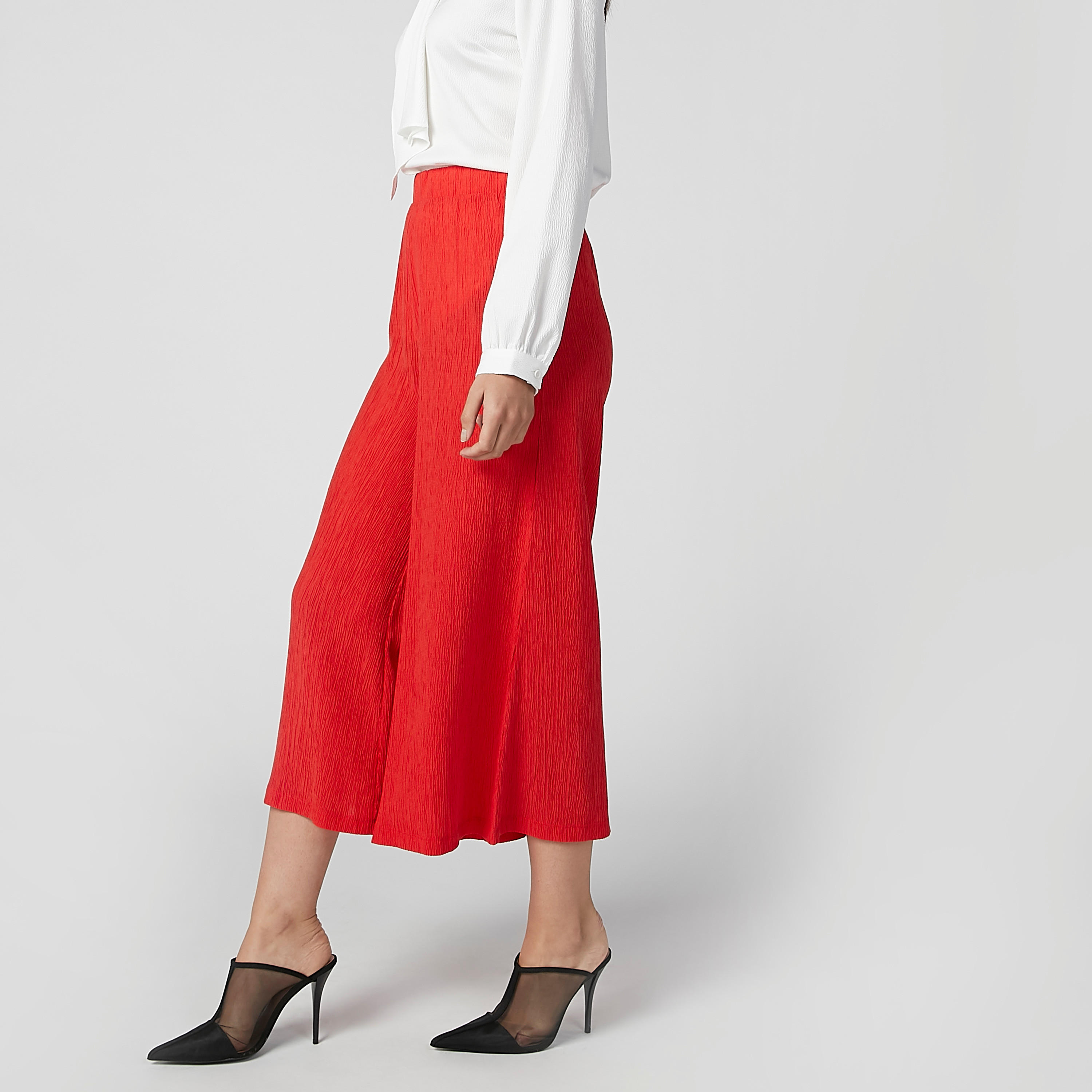 Textured Mid Waist Culottes with Elasticised Waistband-women-clothing-bottoms-trousers-image-1