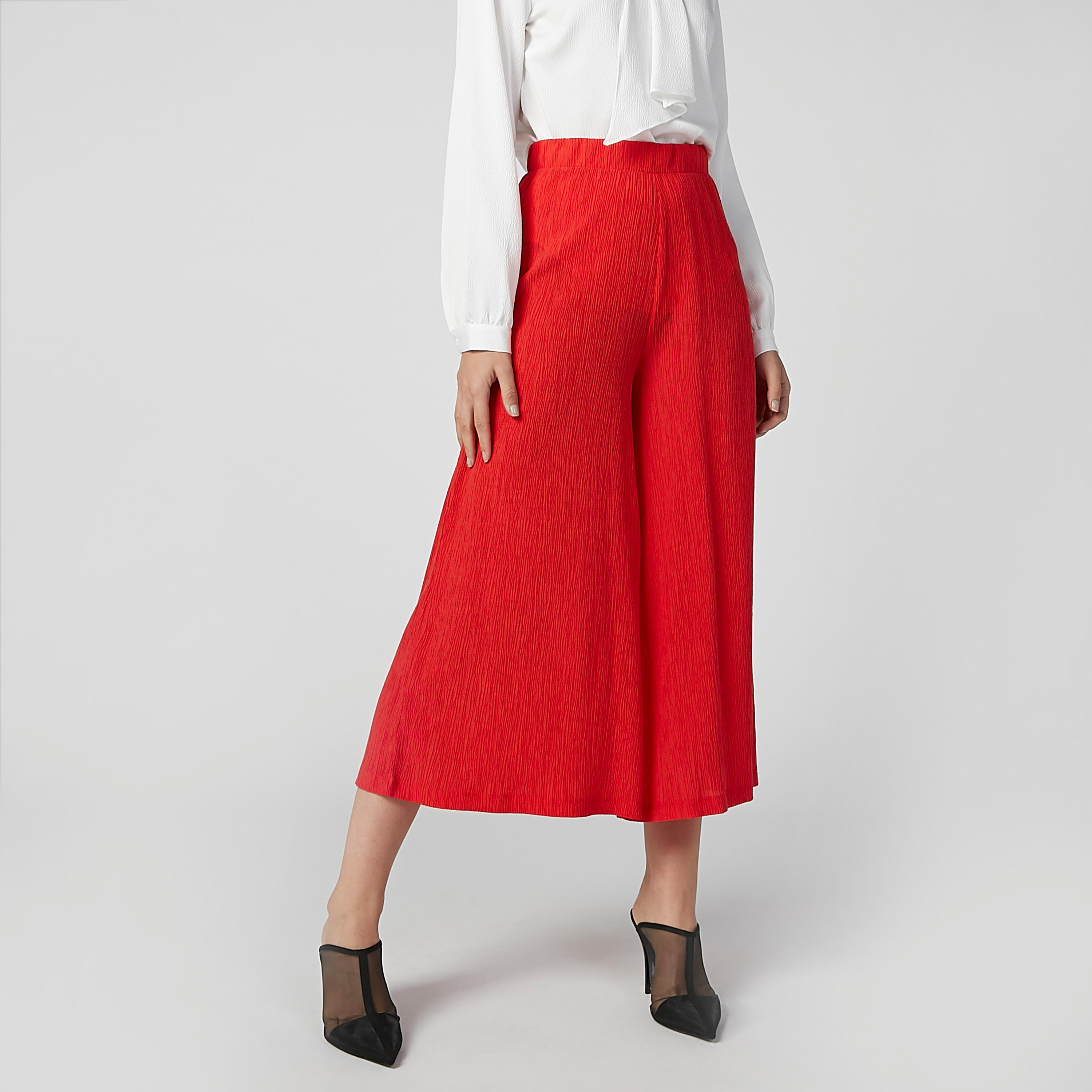 Textured Mid Waist Culottes with Elasticised Waistband-women-clothing-bottoms-trousers-image-3