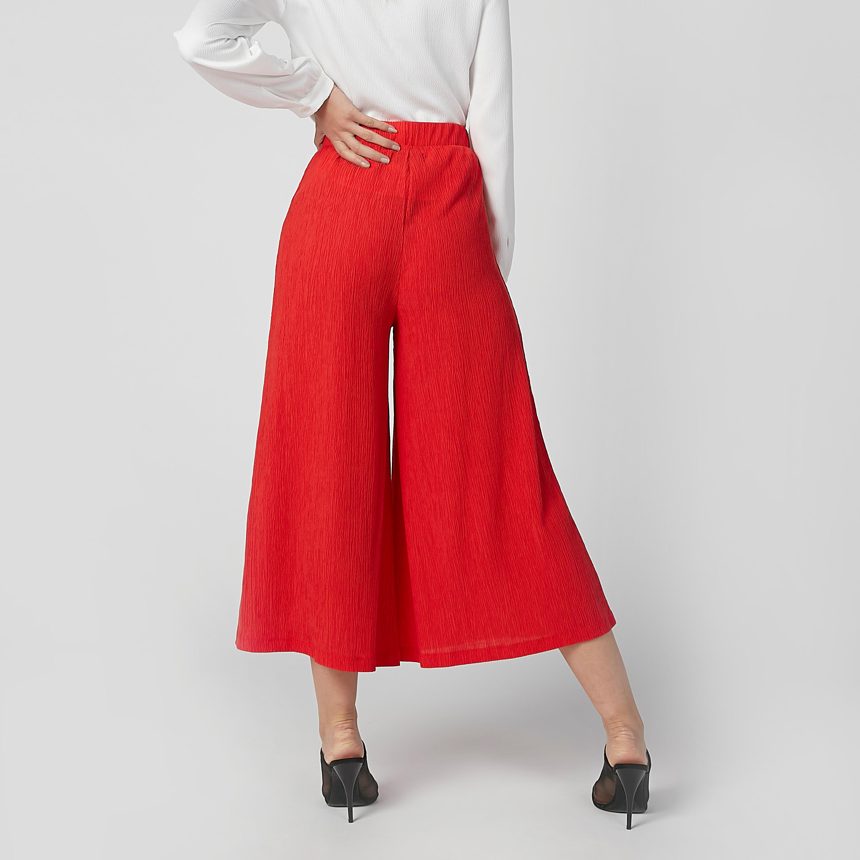 Textured Mid Waist Culottes with Elasticised Waistband-women-clothing-bottoms-trousers-image-4