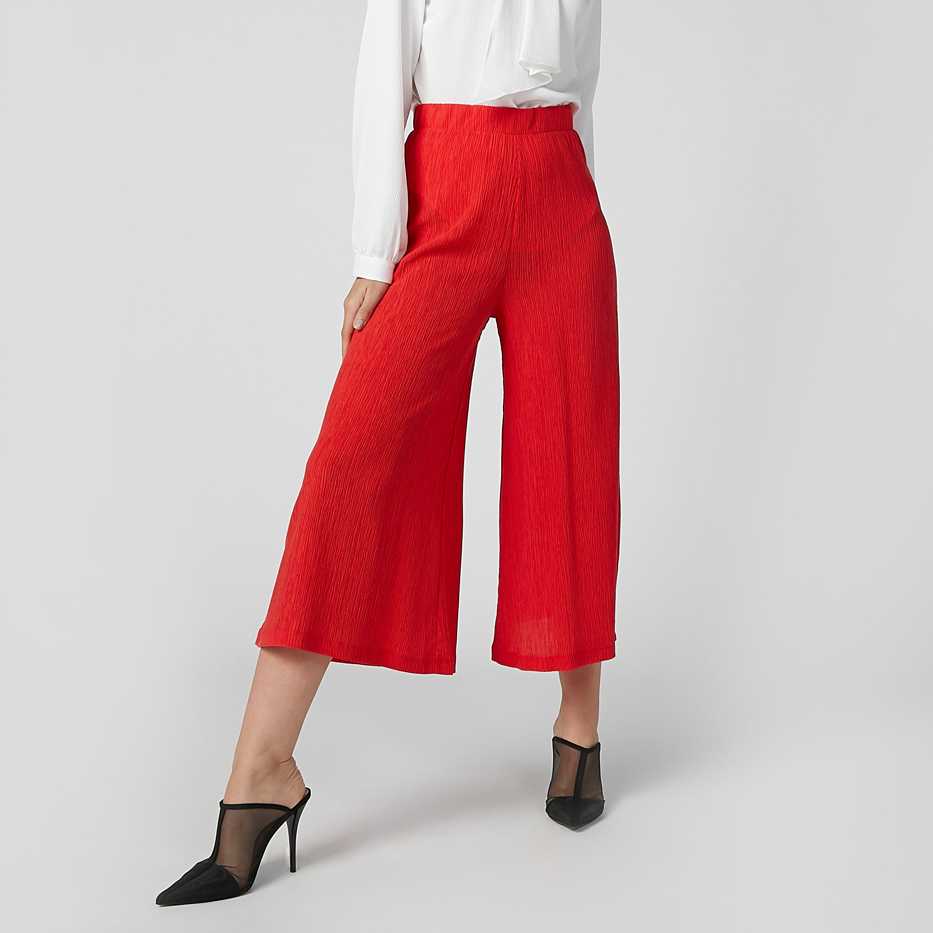Textured Mid Waist Culottes with Elasticised Waistband-women-clothing-bottoms-trousers-image-5