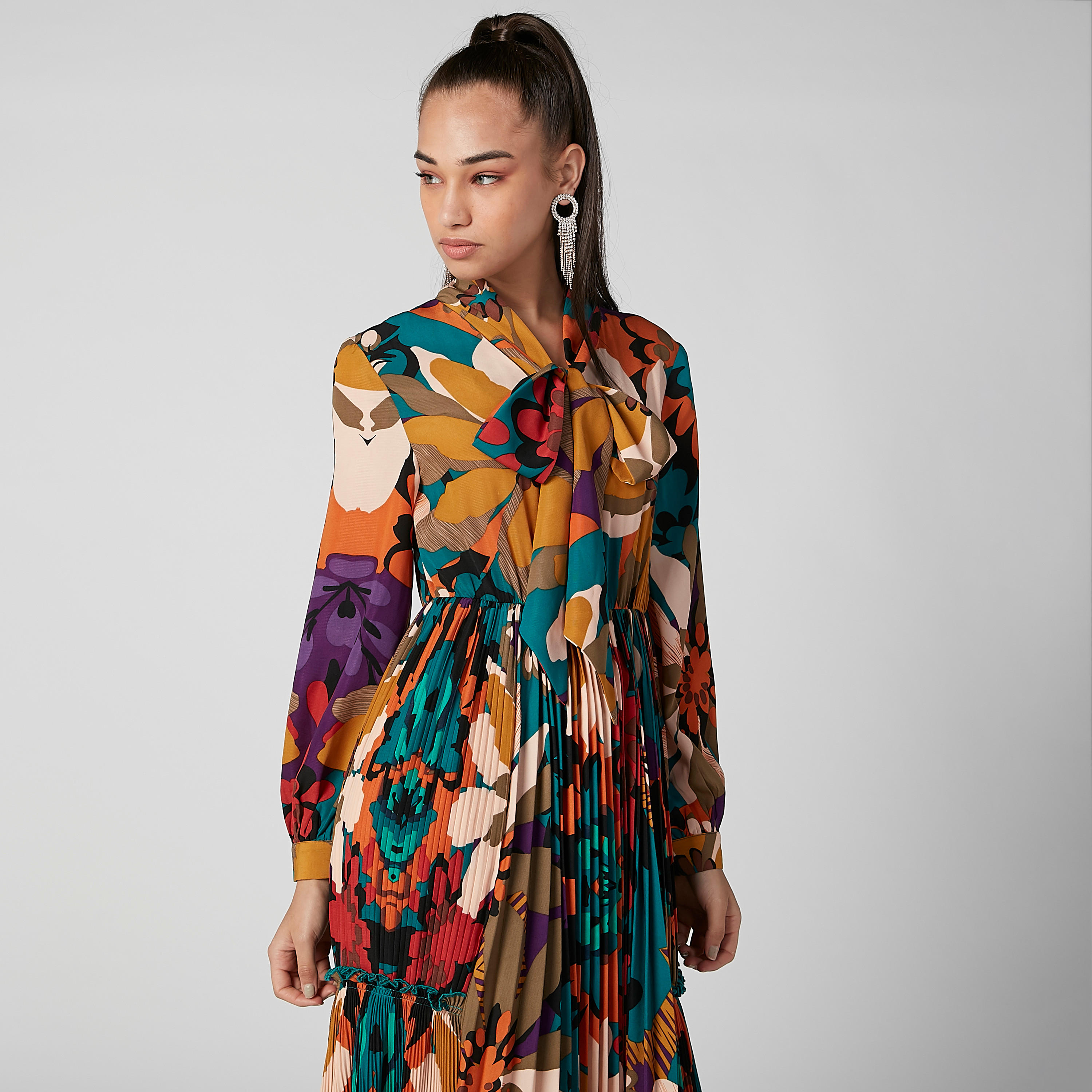 فستان مستدام طويل إيه لاين بأكمام طويلة وأربطة وطبعات-women-clothing-dresses-image-2