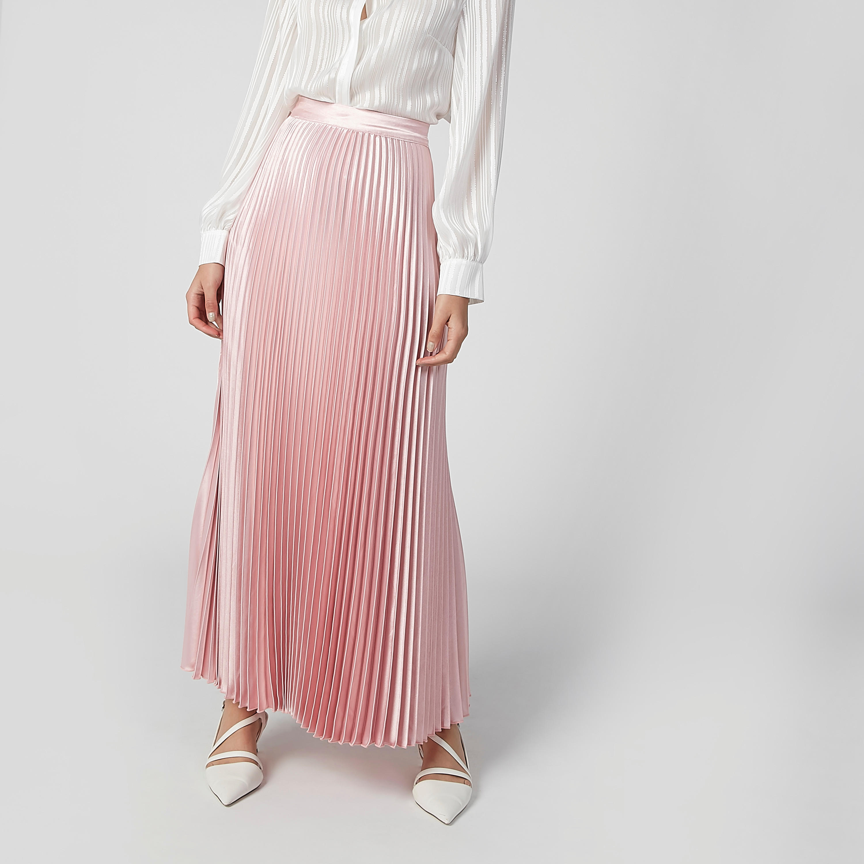 تنورة ماكسي إيه لاين بخصر مطّاطي وثنيات-women-clothing-bottoms-skirts-image-1
