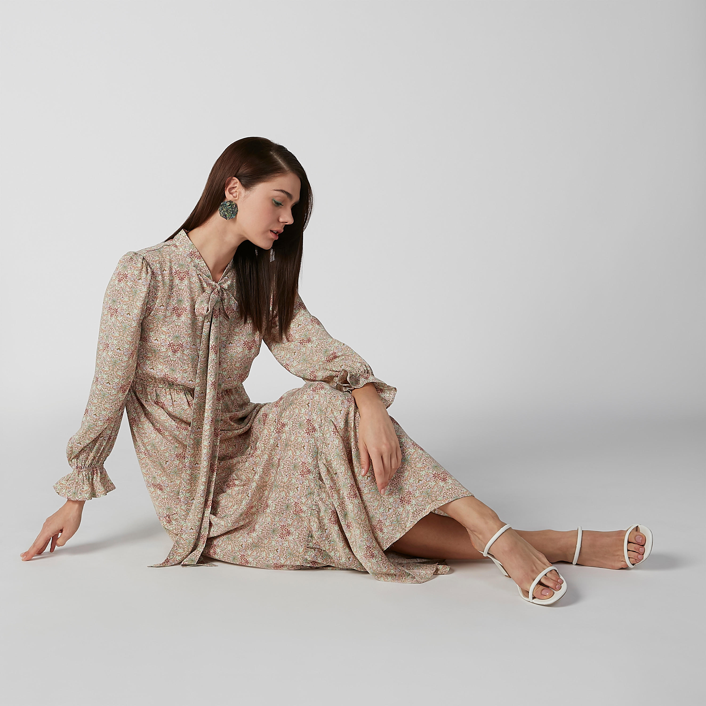 فستان مستدام إيه لاين طويل بأكمام واسعة وطبعات -women-clothing-dresses-image-1