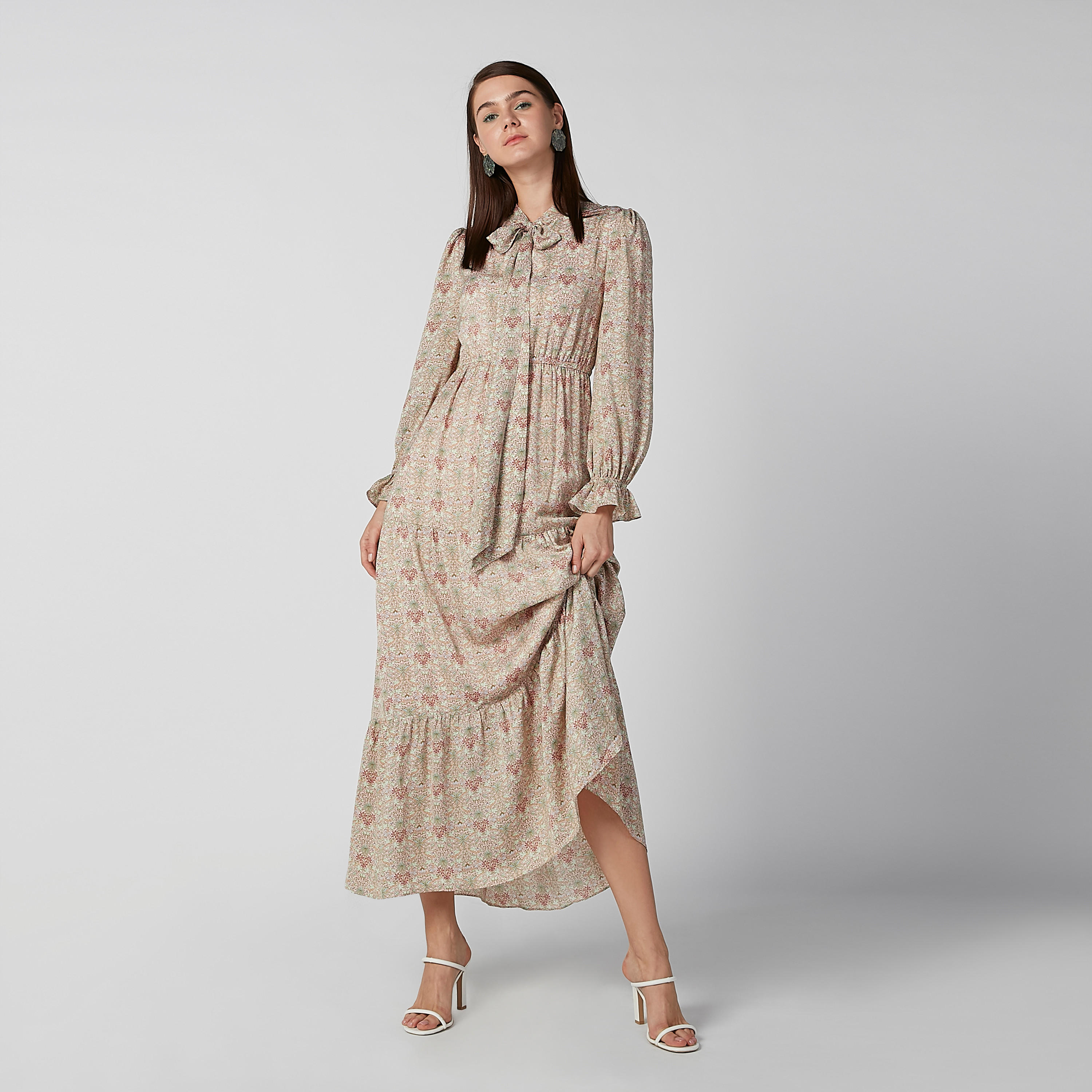 فستان مستدام إيه لاين طويل بأكمام واسعة وطبعات -women-clothing-dresses-image-2