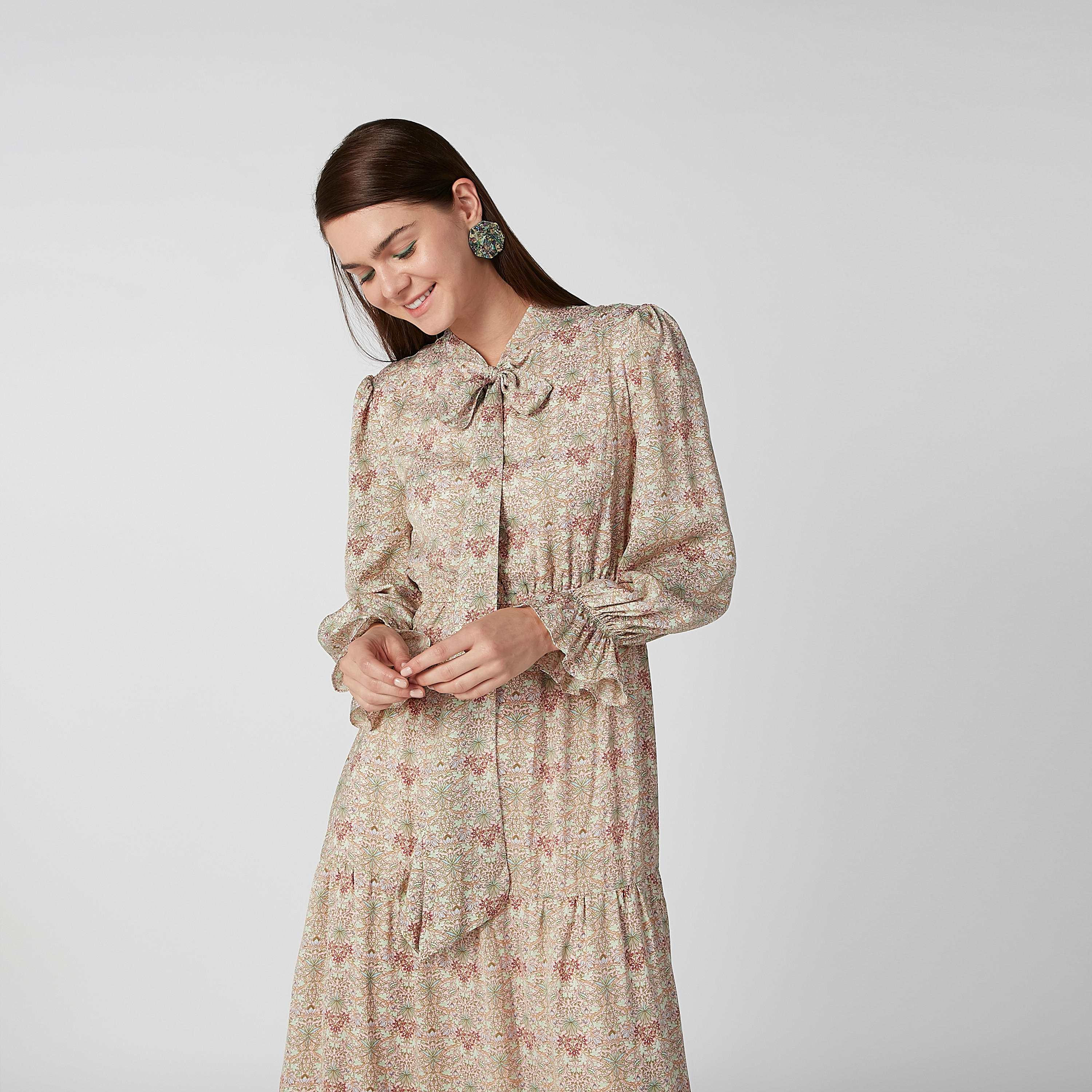 فستان مستدام إيه لاين طويل بأكمام واسعة وطبعات -women-clothing-dresses-image-4