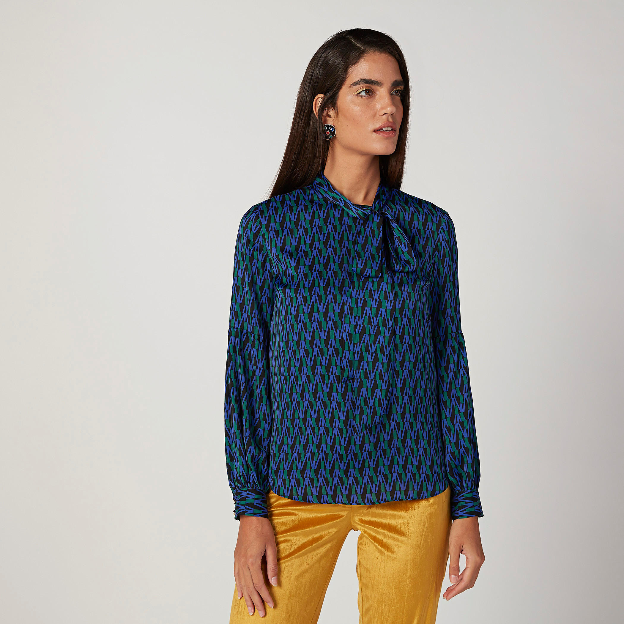 Printed Top with Necktie and Bishop Sleeves-women-clothing-shirtsandblouses-blouses-image-1