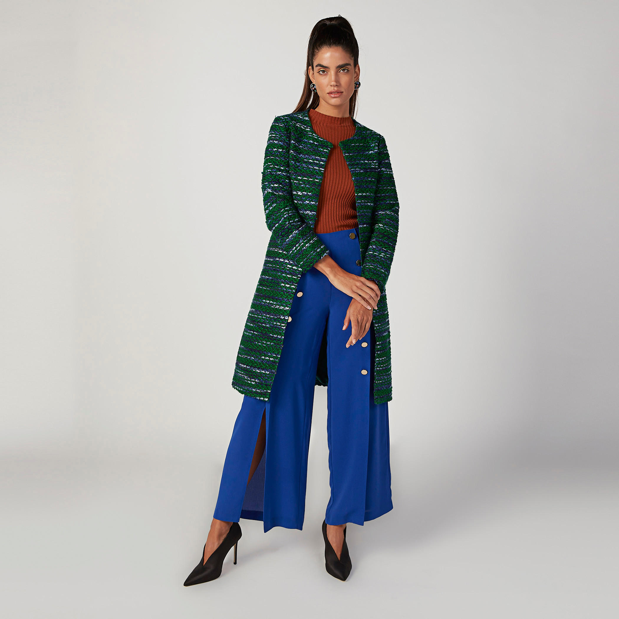 Wide Plain Mid Waist Flared Pants with Front Slit-women-clothing-bottoms-trousers-image-2
