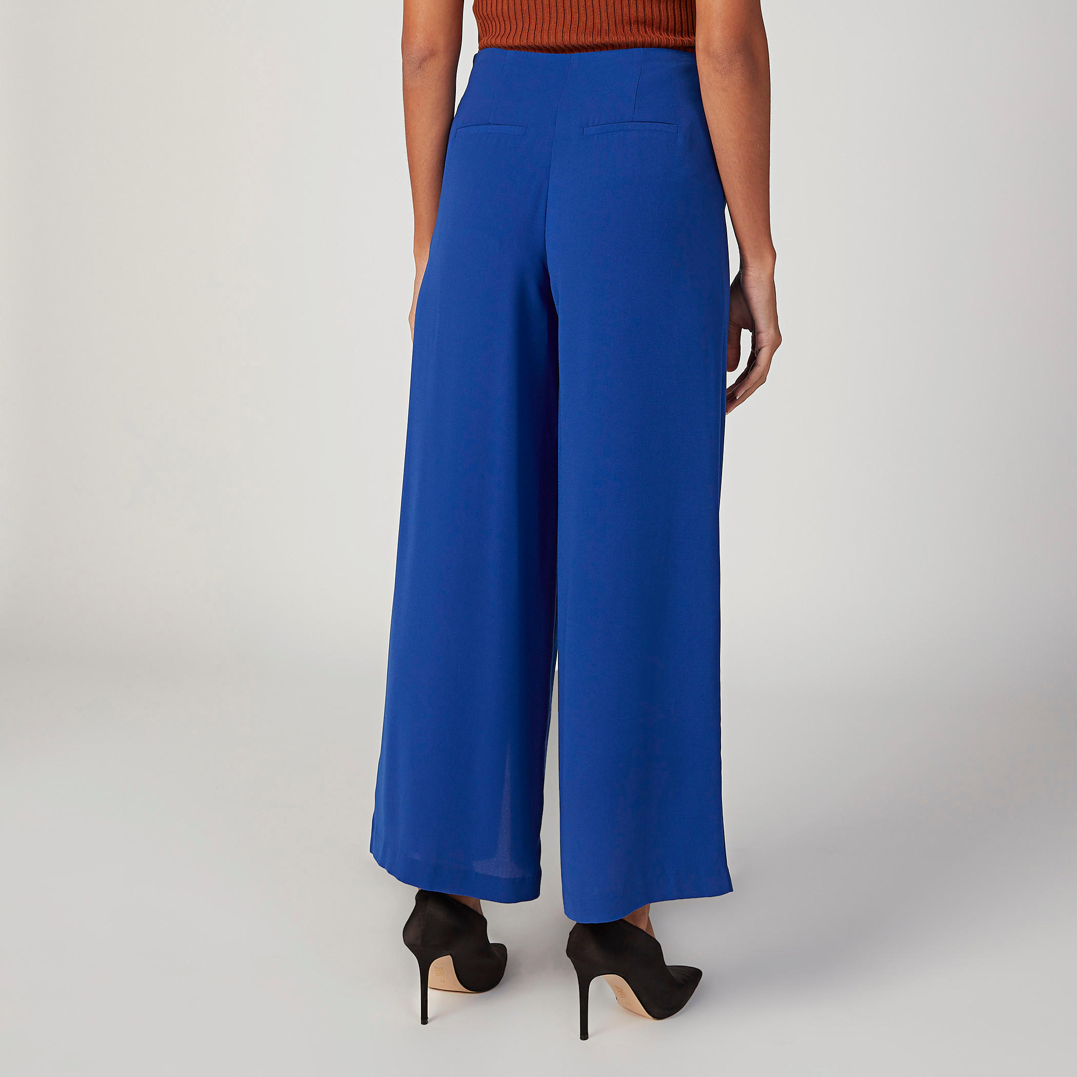 Wide Plain Mid Waist Flared Pants with Front Slit-women-clothing-bottoms-trousers-image-4
