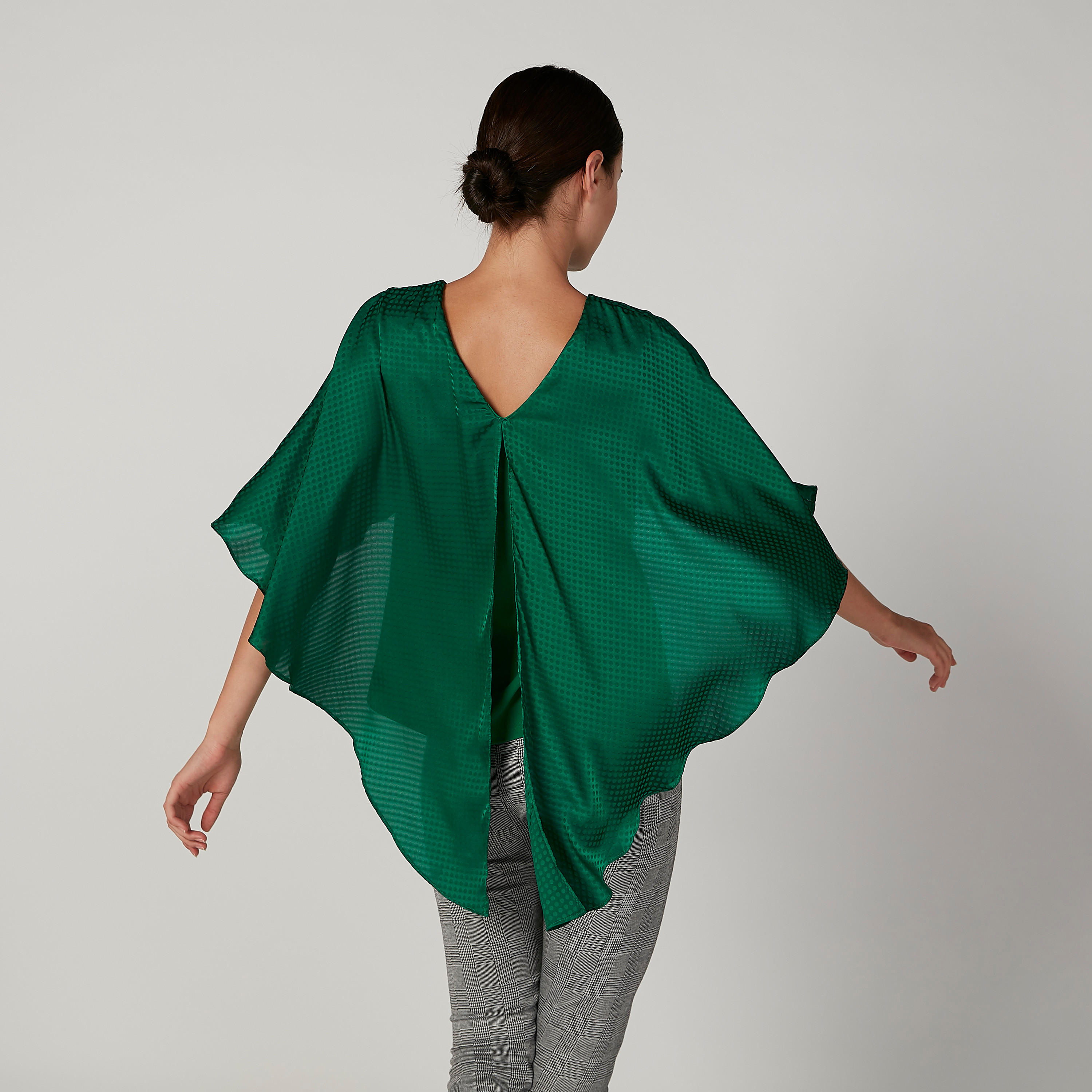 بلوزة بارزة الملمس بياقة عميقة وأكمام قصيرة-women-clothing-shirtsandblouses-blouses-image-2