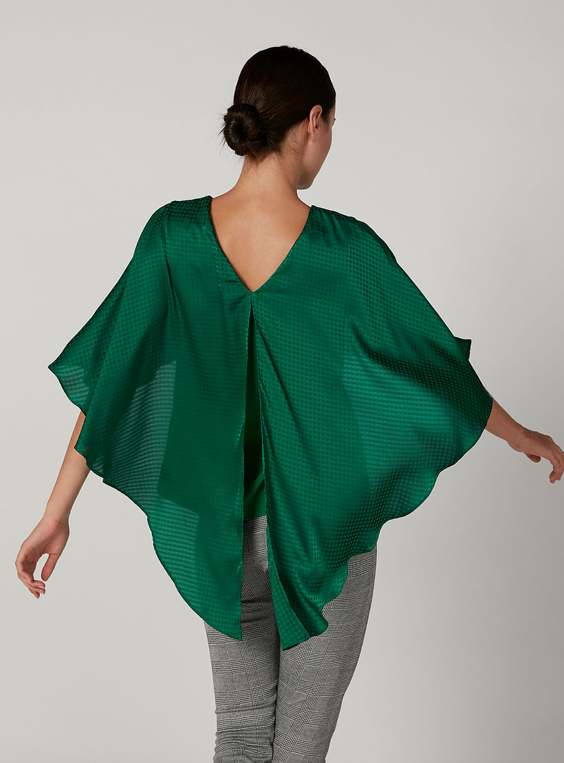 بلوزة بارزة الملمس بياقة عميقة وأكمام قصيرة-women-clothing-shirtsandblouses-blouses-image-2