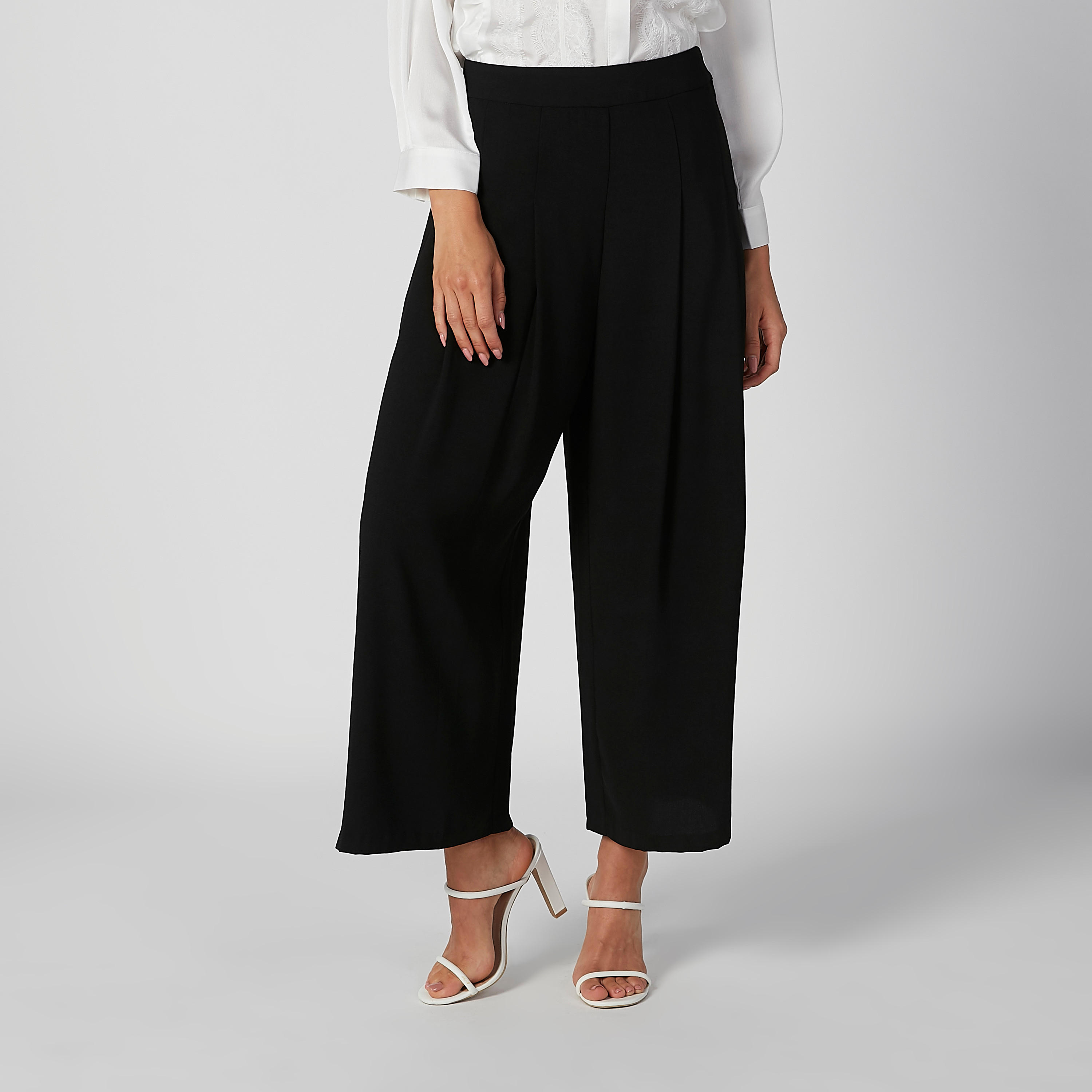بنطلون بالازو مستدام سادة بخصر متوسط الارتفاع وطبعات -women-clothing-bottoms-trousers-image-1