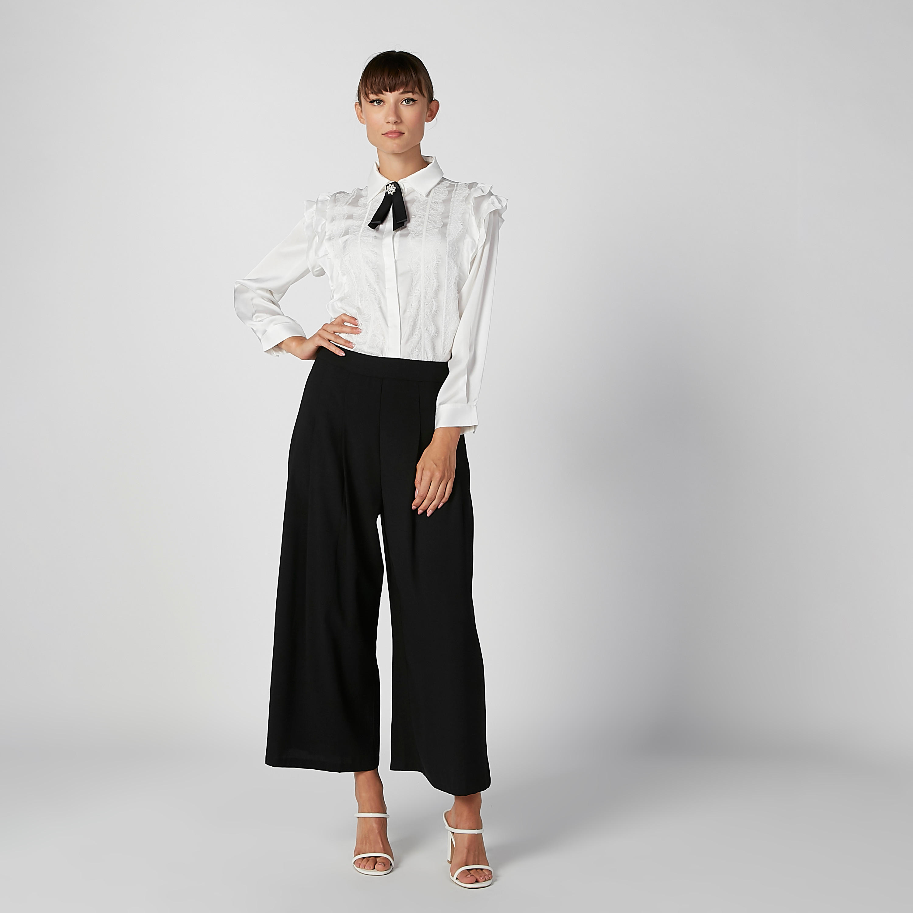 بنطلون بالازو مستدام سادة بخصر متوسط الارتفاع وطبعات -women-clothing-bottoms-trousers-image-2