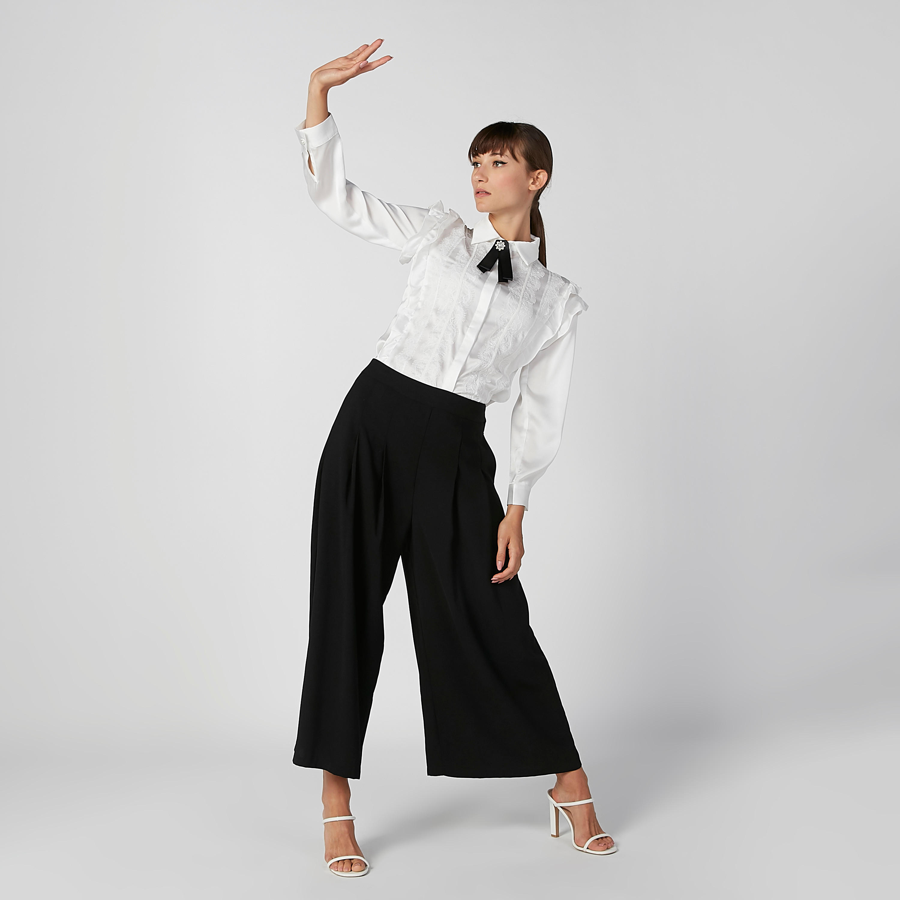 بنطلون بالازو مستدام سادة بخصر متوسط الارتفاع وطبعات -women-clothing-bottoms-trousers-image-4