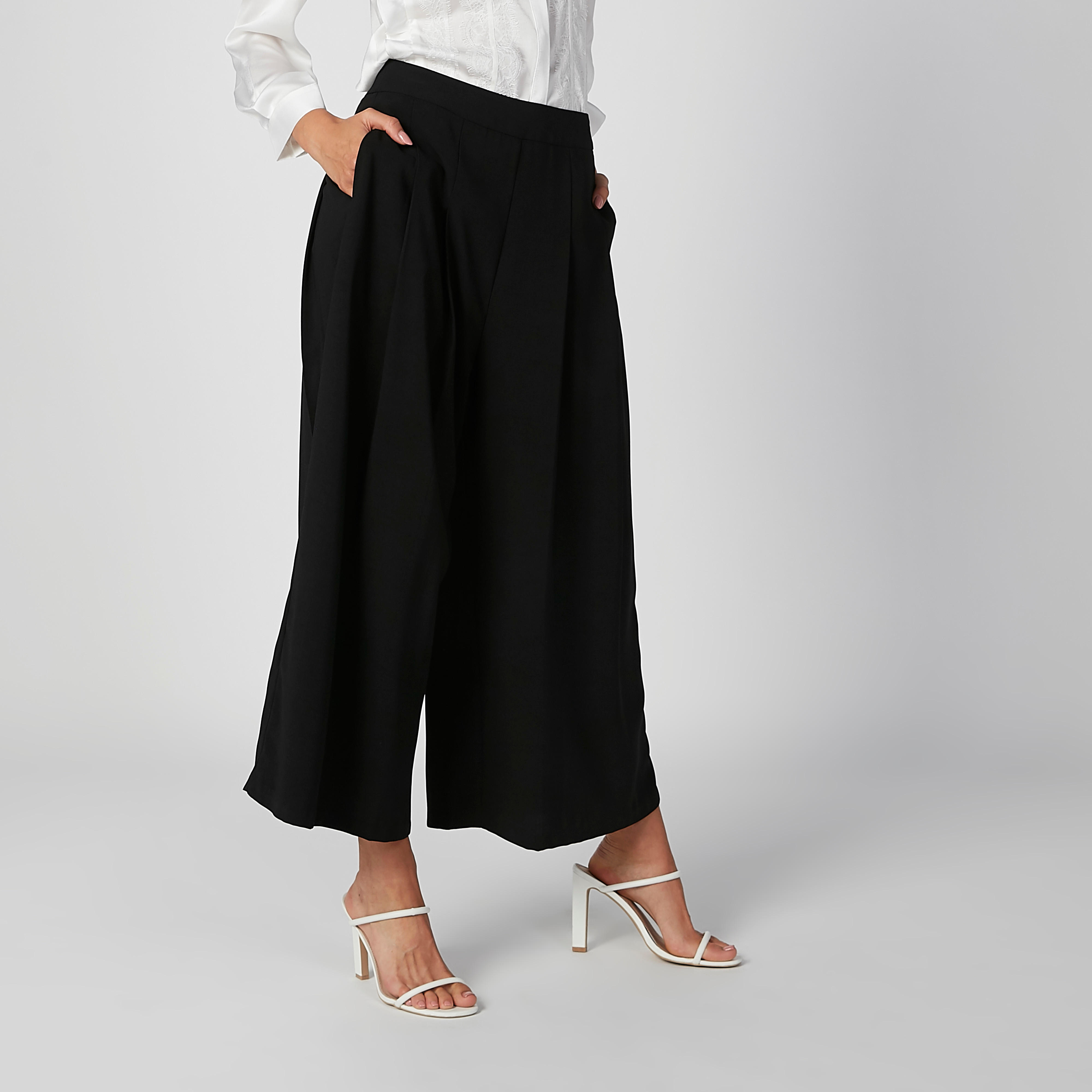 بنطلون بالازو مستدام سادة بخصر متوسط الارتفاع وطبعات -women-clothing-bottoms-trousers-image-5