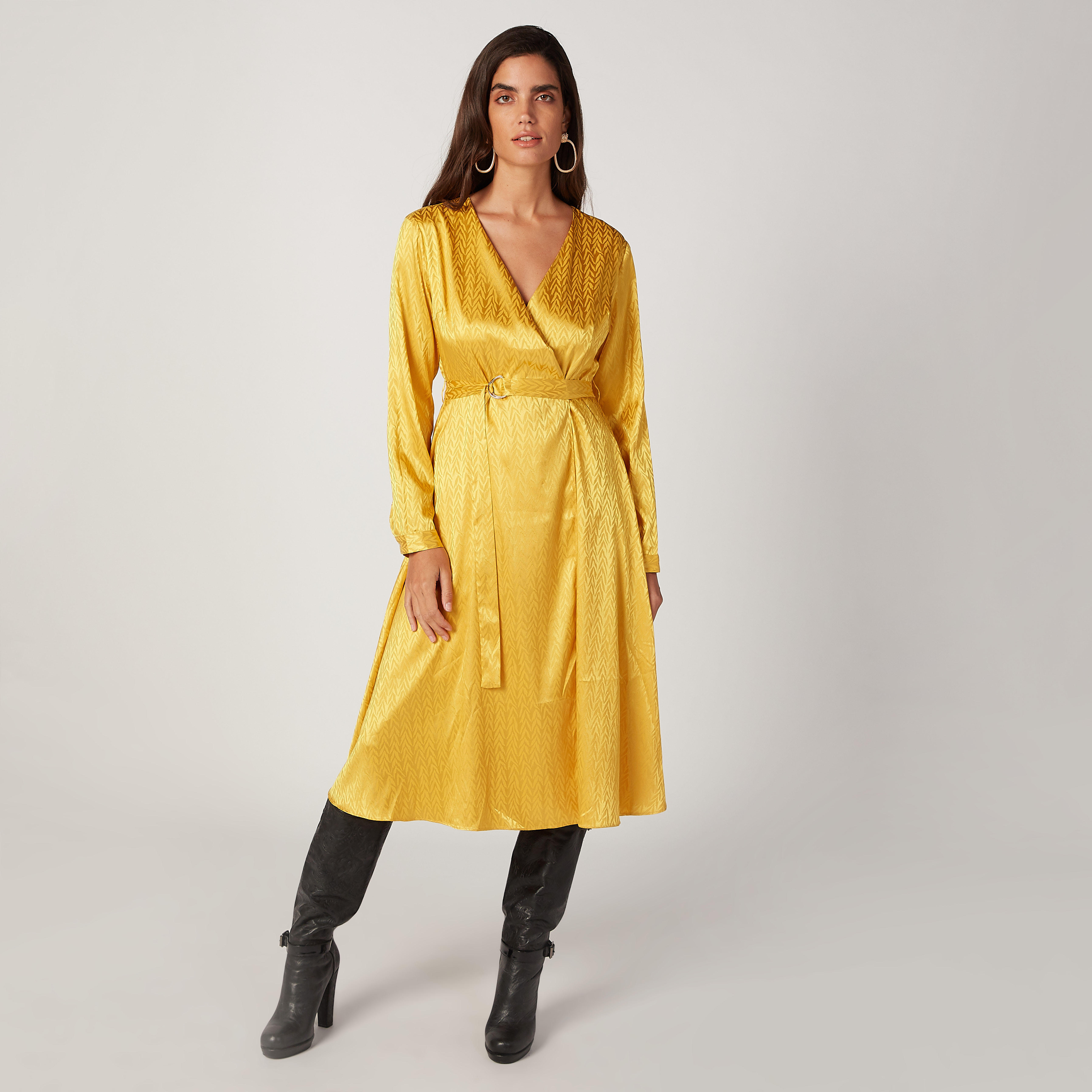 فستان مستدام ميدي ملفوف بارز الملمس بأكمام طويلة -women-clothing-dresses-image-1