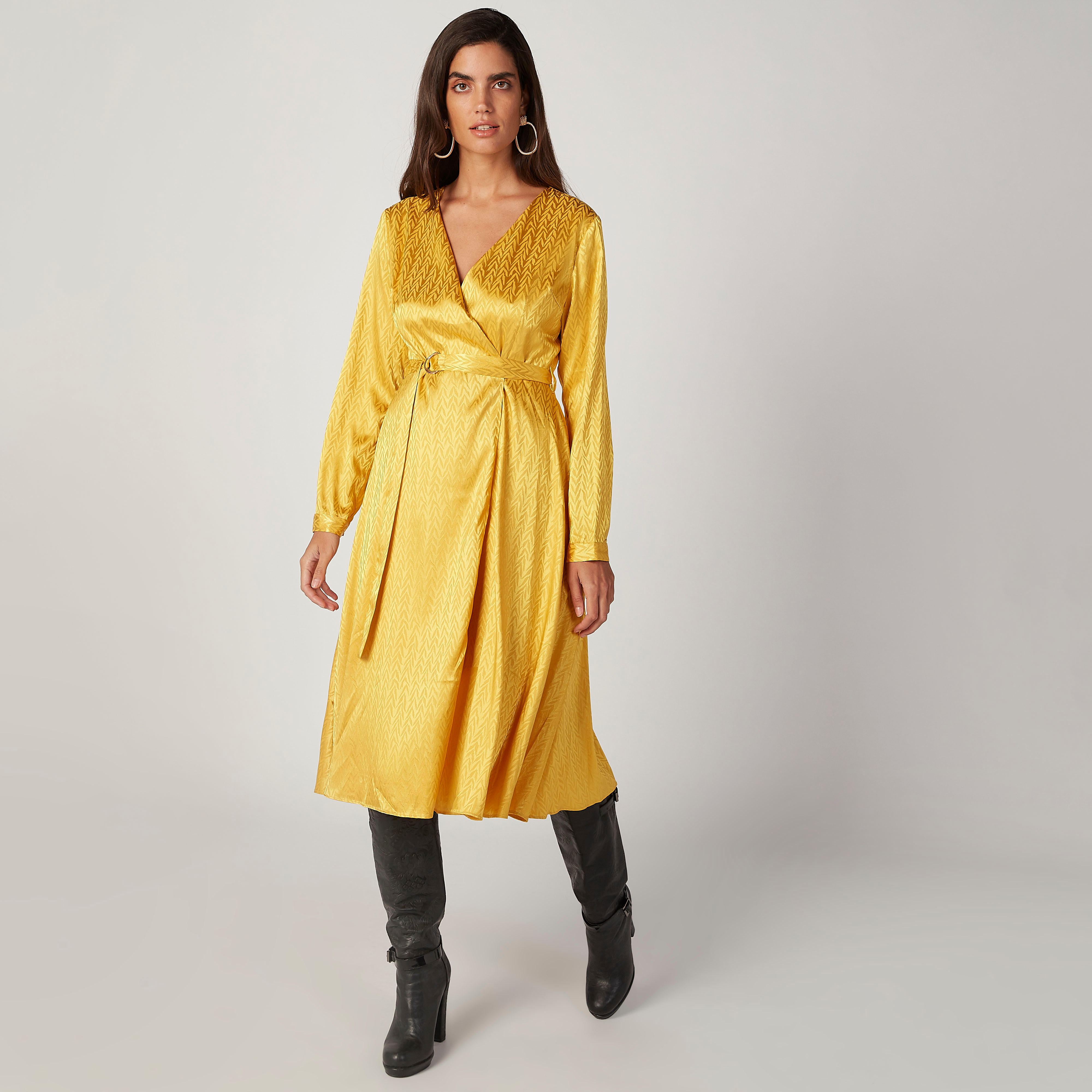فستان مستدام ميدي ملفوف بارز الملمس بأكمام طويلة -women-clothing-dresses-image-2