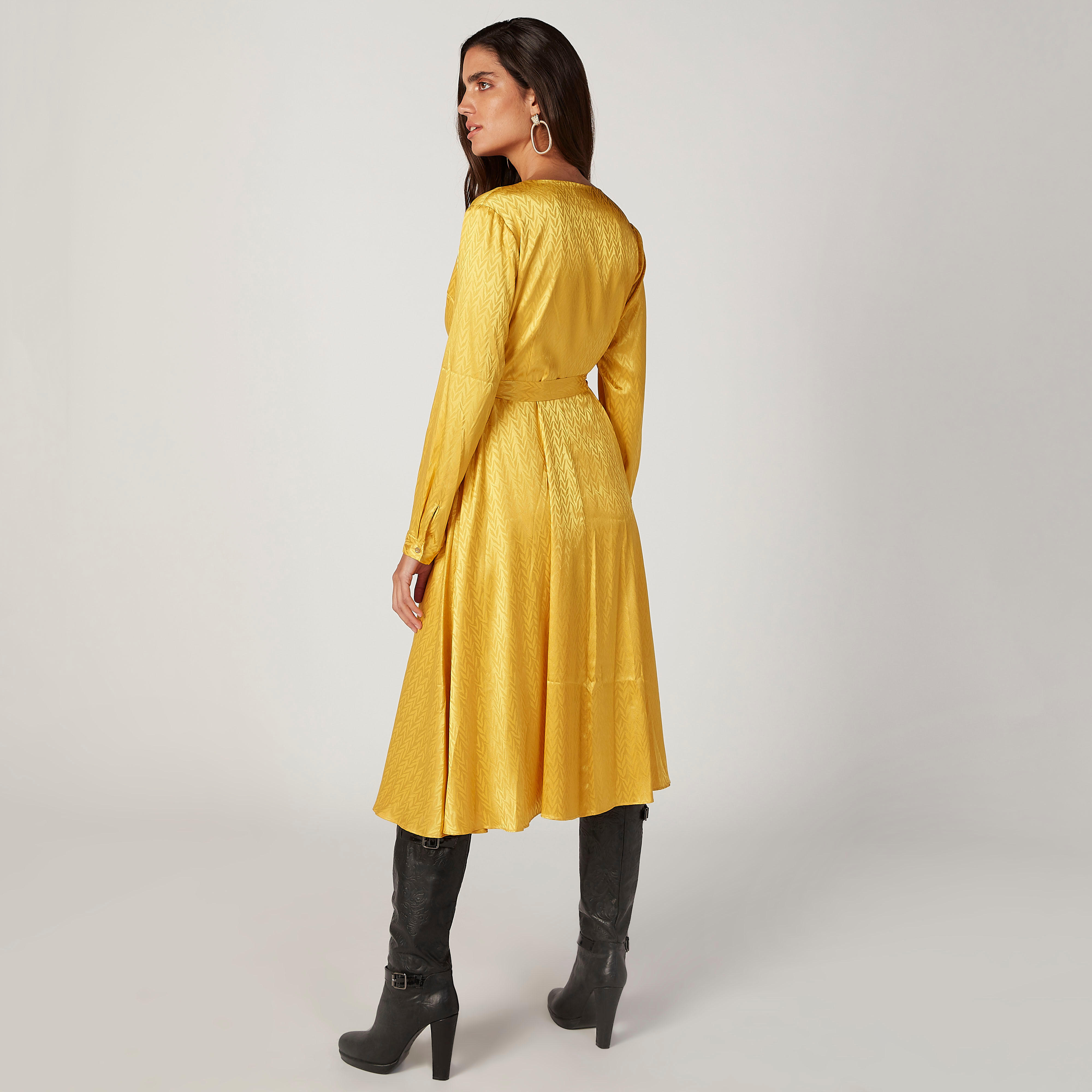 فستان مستدام ميدي ملفوف بارز الملمس بأكمام طويلة -women-clothing-dresses-image-4