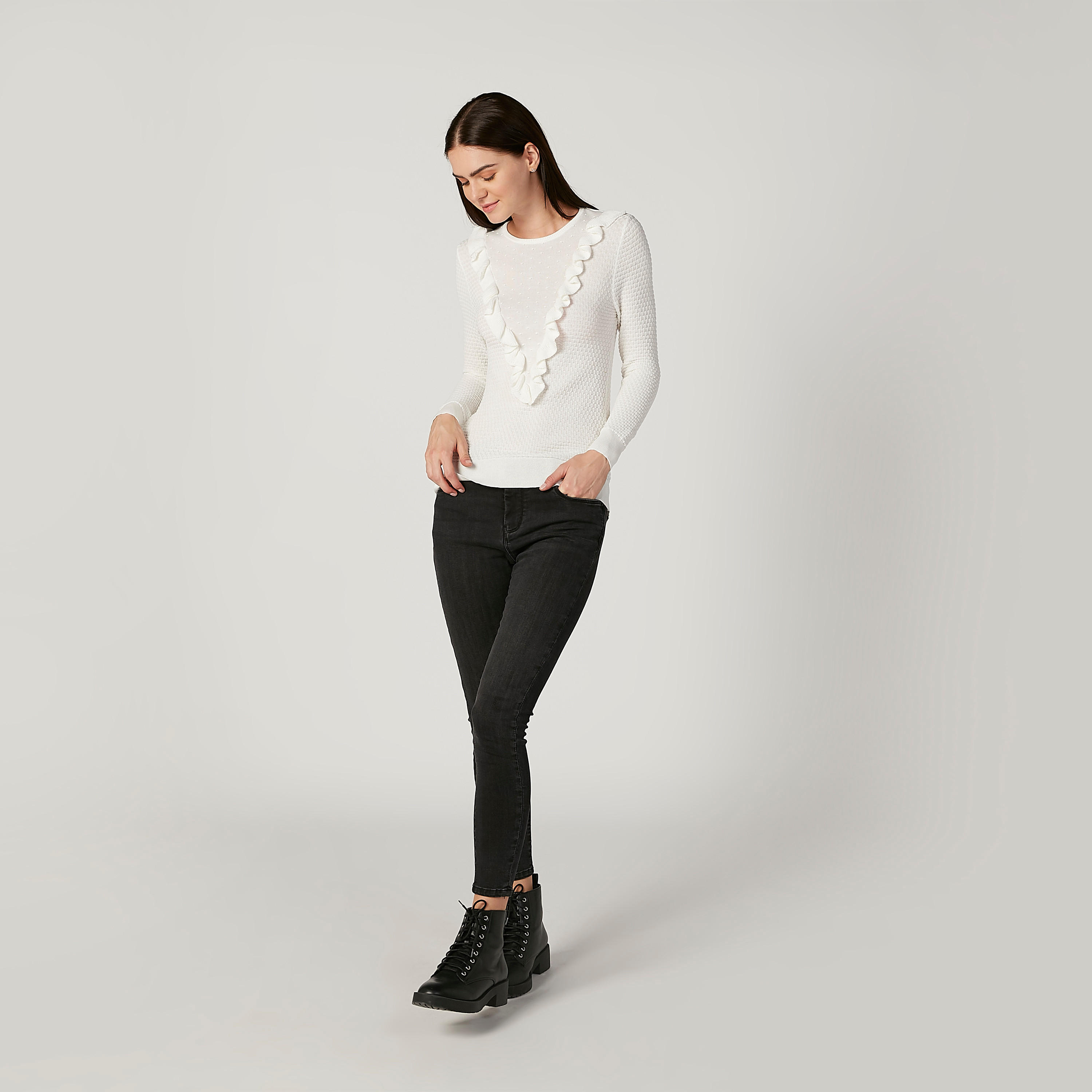 كنزة بارزة الملمس بأكمام طويلة وتفاصيل كشكش-women-clothing-cardigansandjumpers-jumpers-image-2