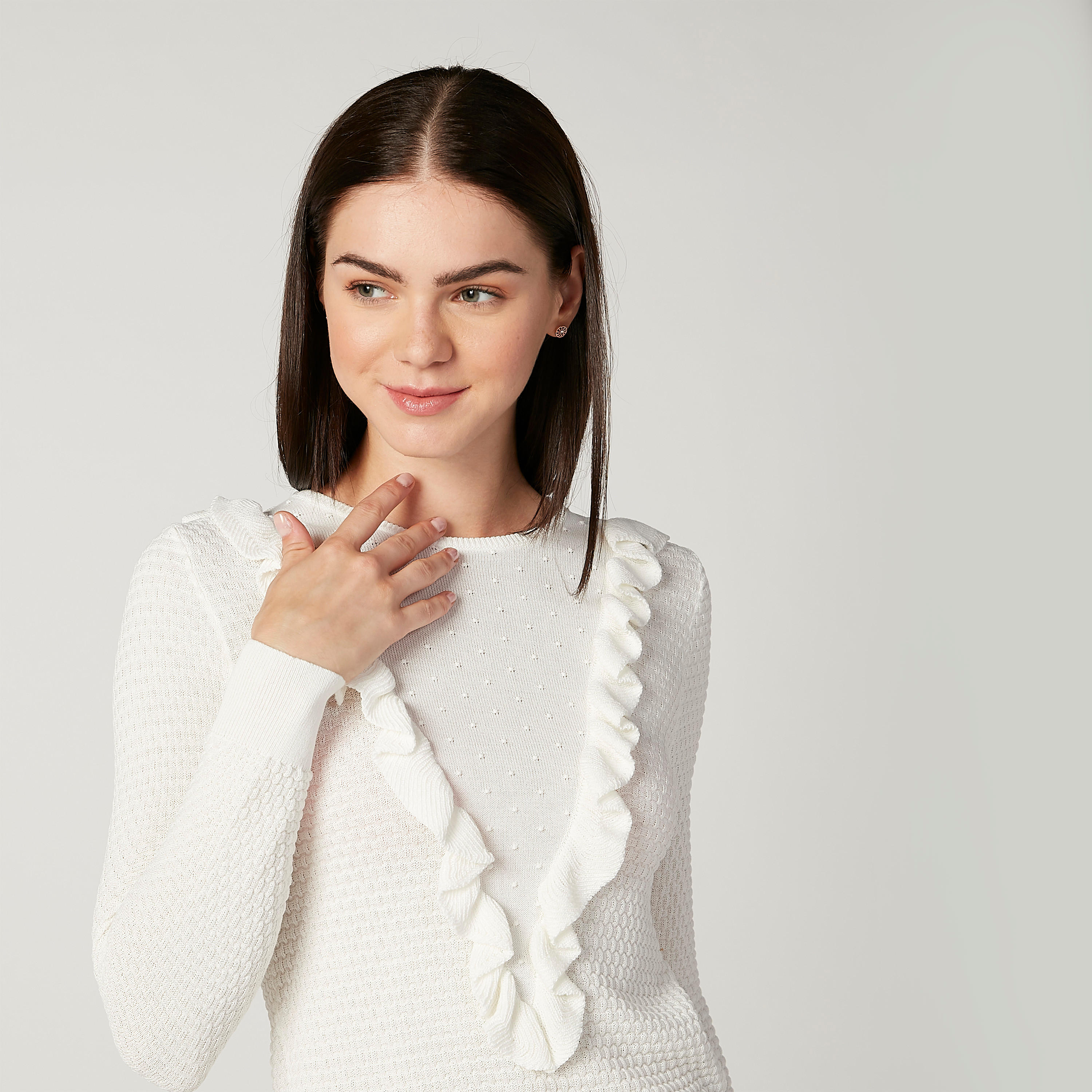 كنزة بارزة الملمس بأكمام طويلة وتفاصيل كشكش-women-clothing-cardigansandjumpers-jumpers-image-3