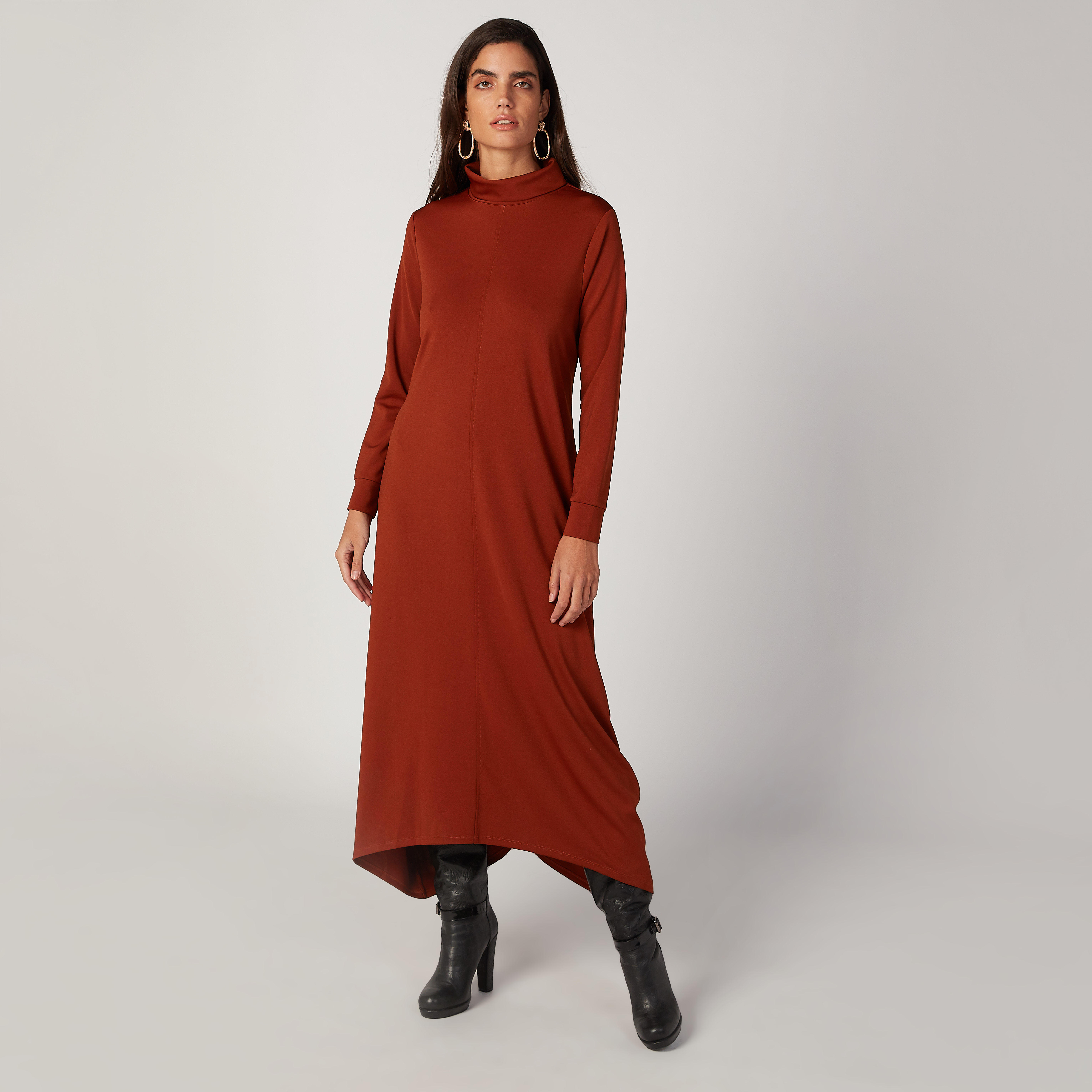 فستان مستدام طويل إيه لاين سادة بياقة عالية وأكمام طويلة-women-clothing-dresses-image-1