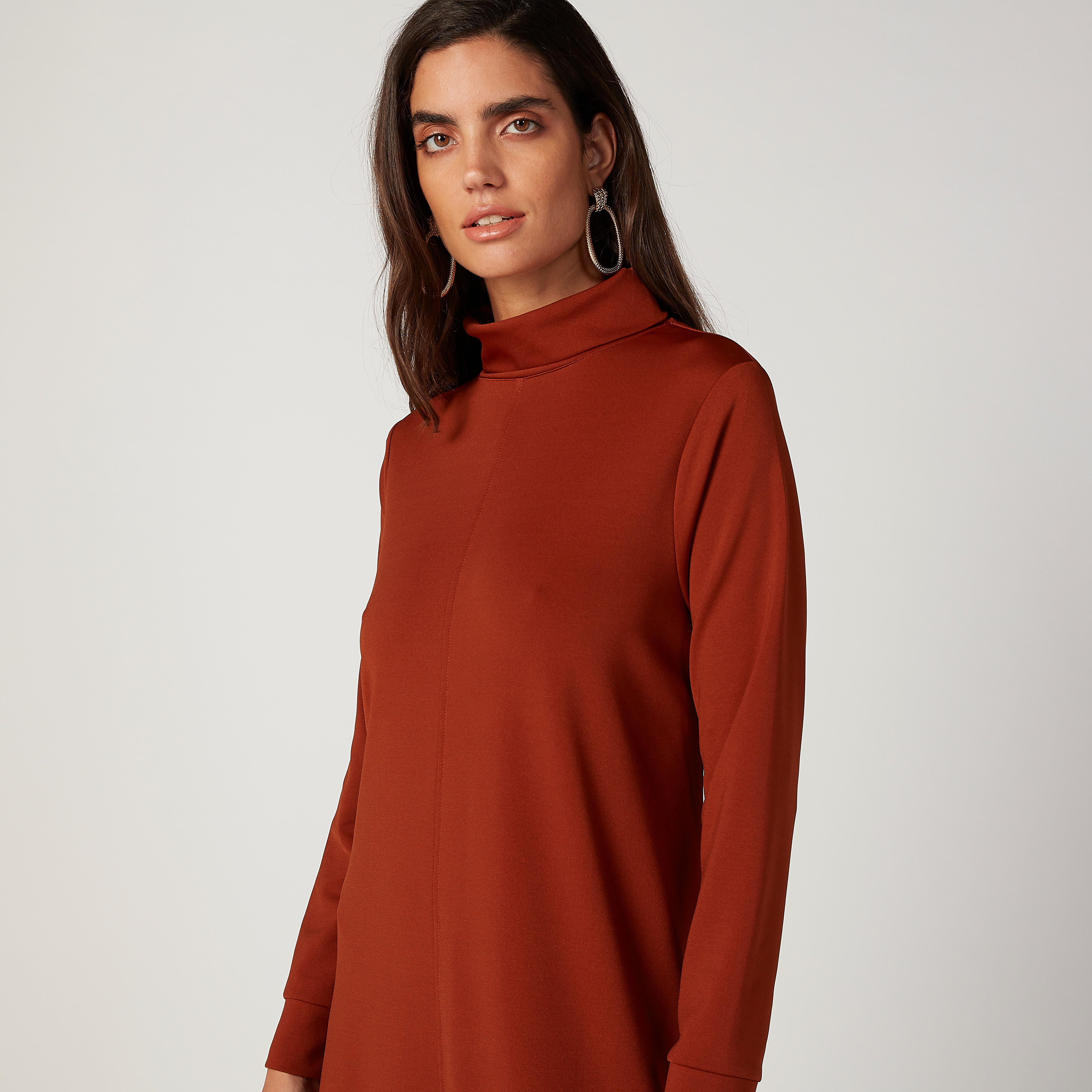 فستان مستدام طويل إيه لاين سادة بياقة عالية وأكمام طويلة-women-clothing-dresses-image-3