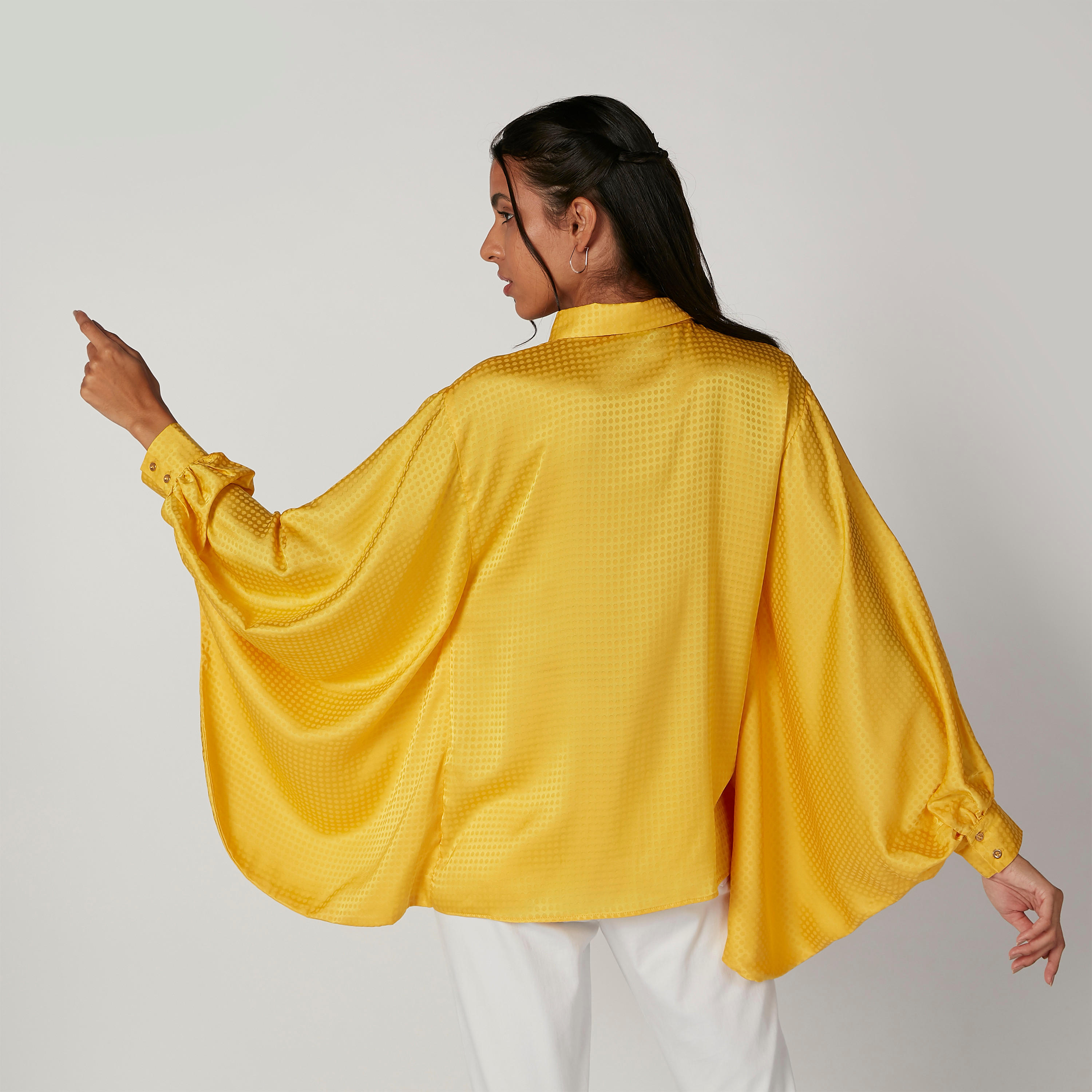 Textured Shirt with Spread Collar and Flared Sleeves-women-clothing-shirtsandblouses-shirts-image-2
